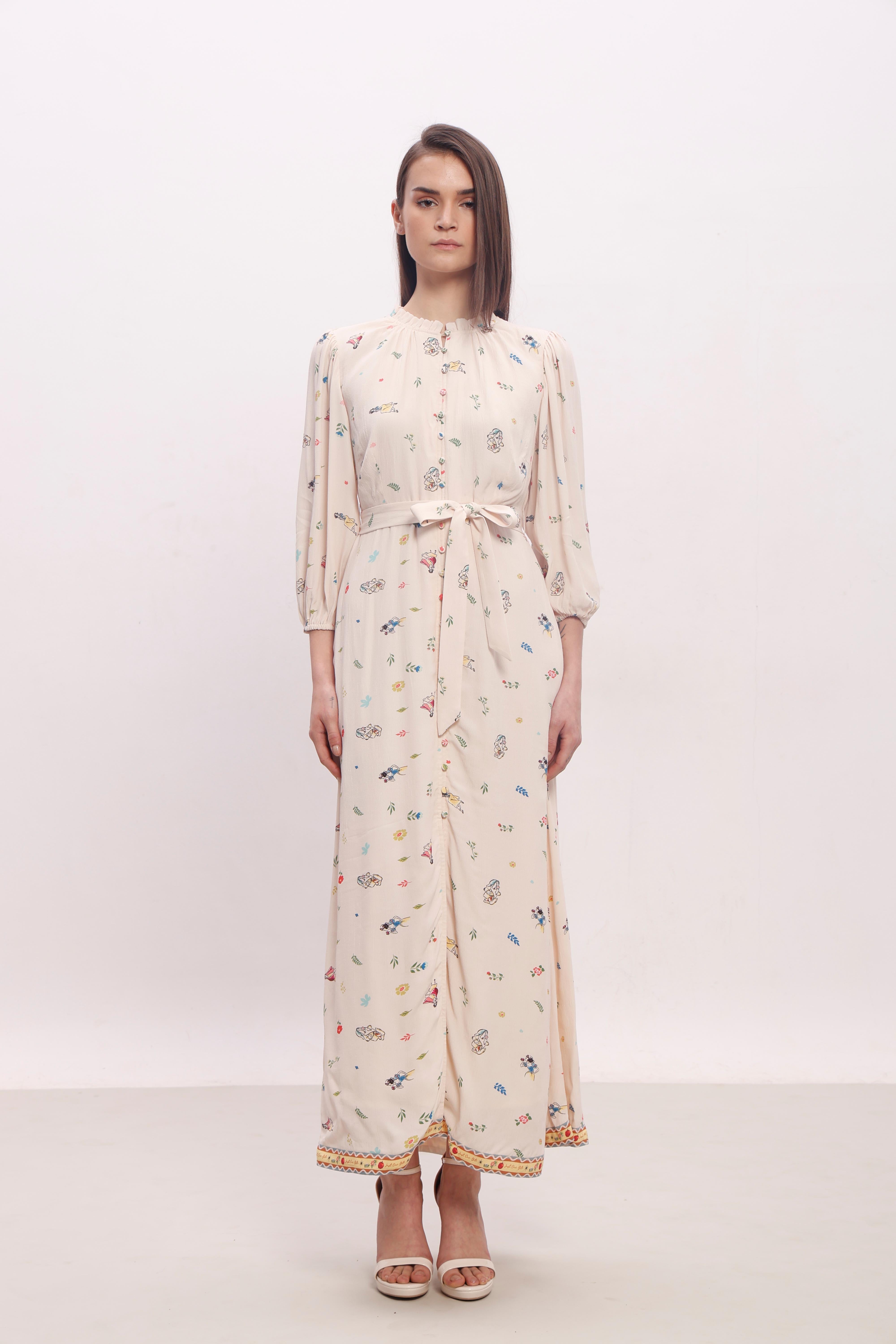 Vero Moda Ecru Printed Midaxi Dress