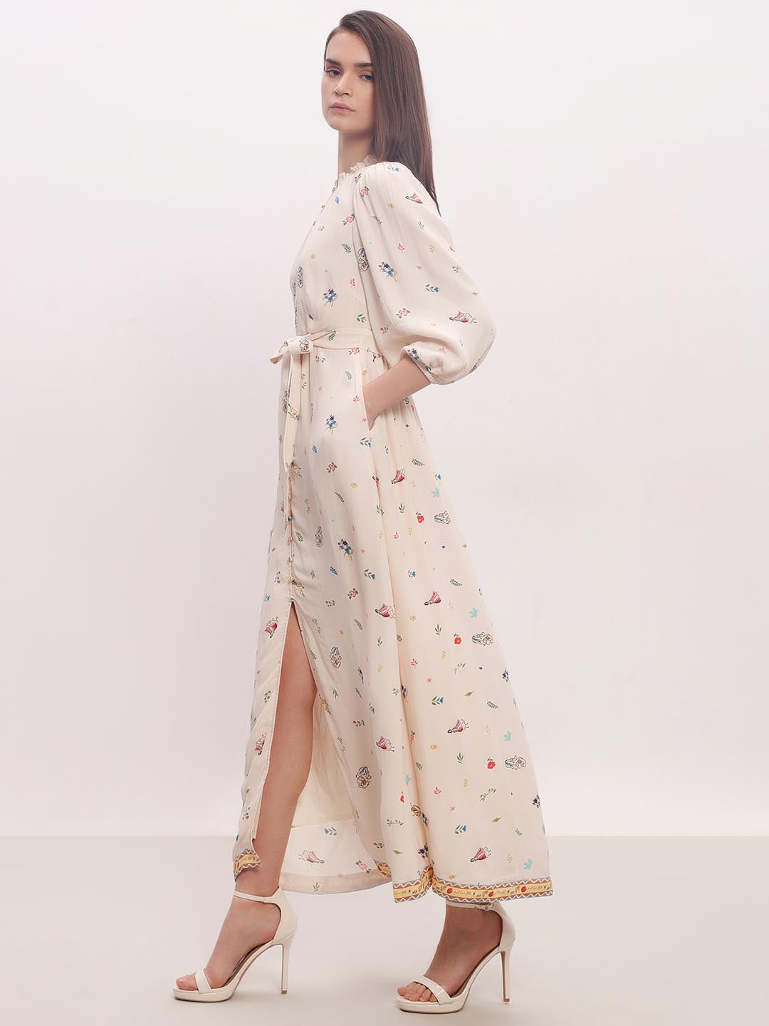 Vero Moda Ecru Printed Midaxi Dress