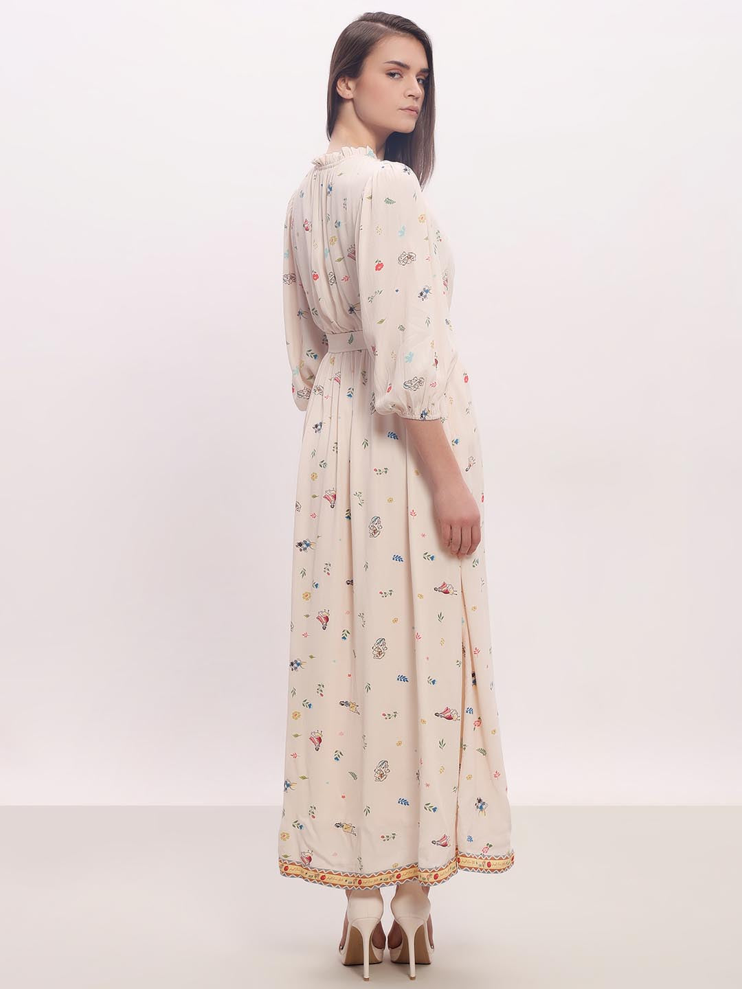 Vero Moda Ecru Printed Midaxi Dress