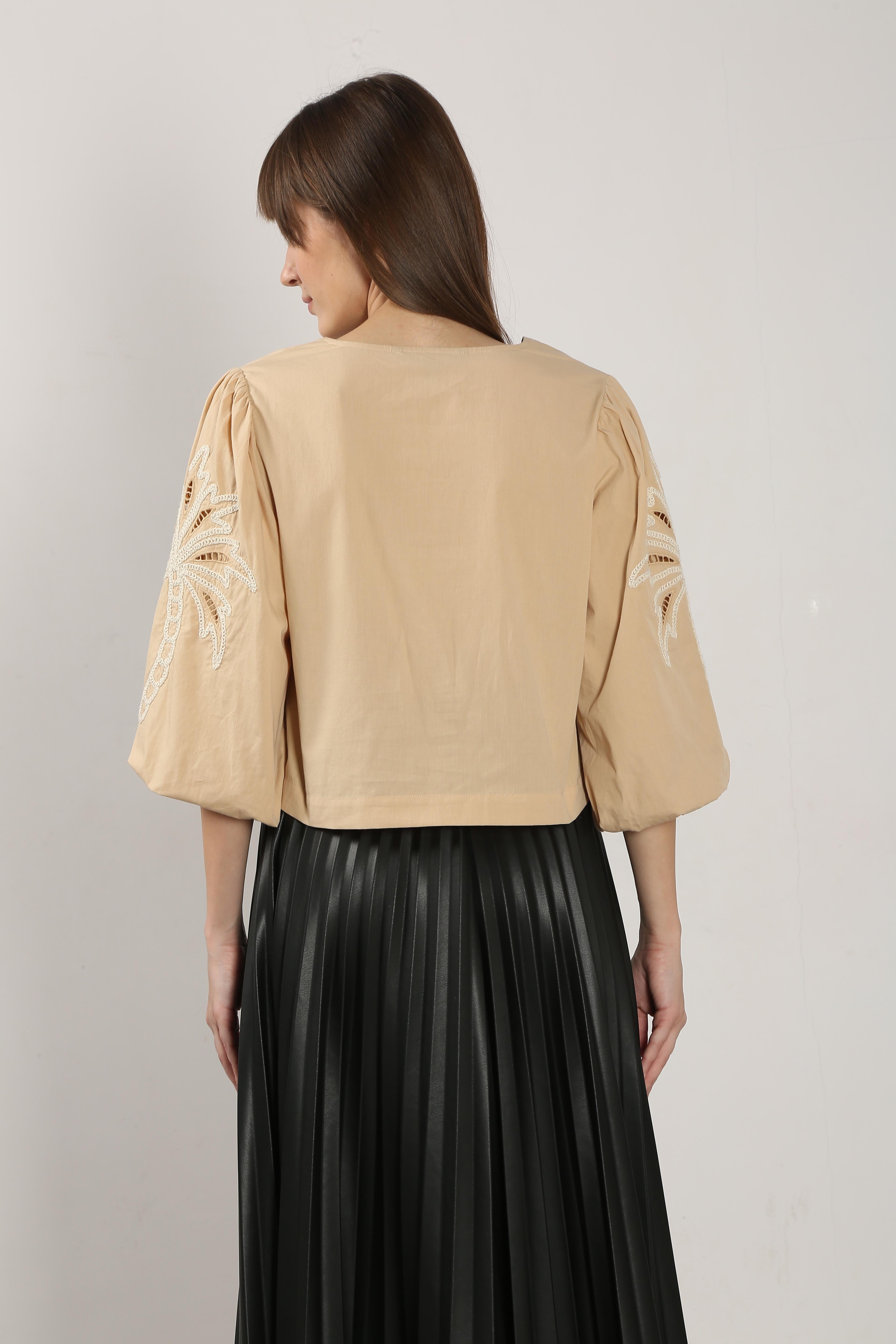Vero Moda Beige Embroidered Print Top