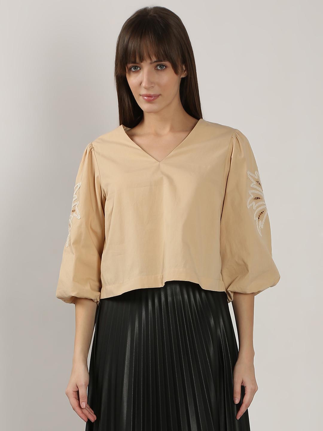 Vero Moda Beige Embroidered Print Top