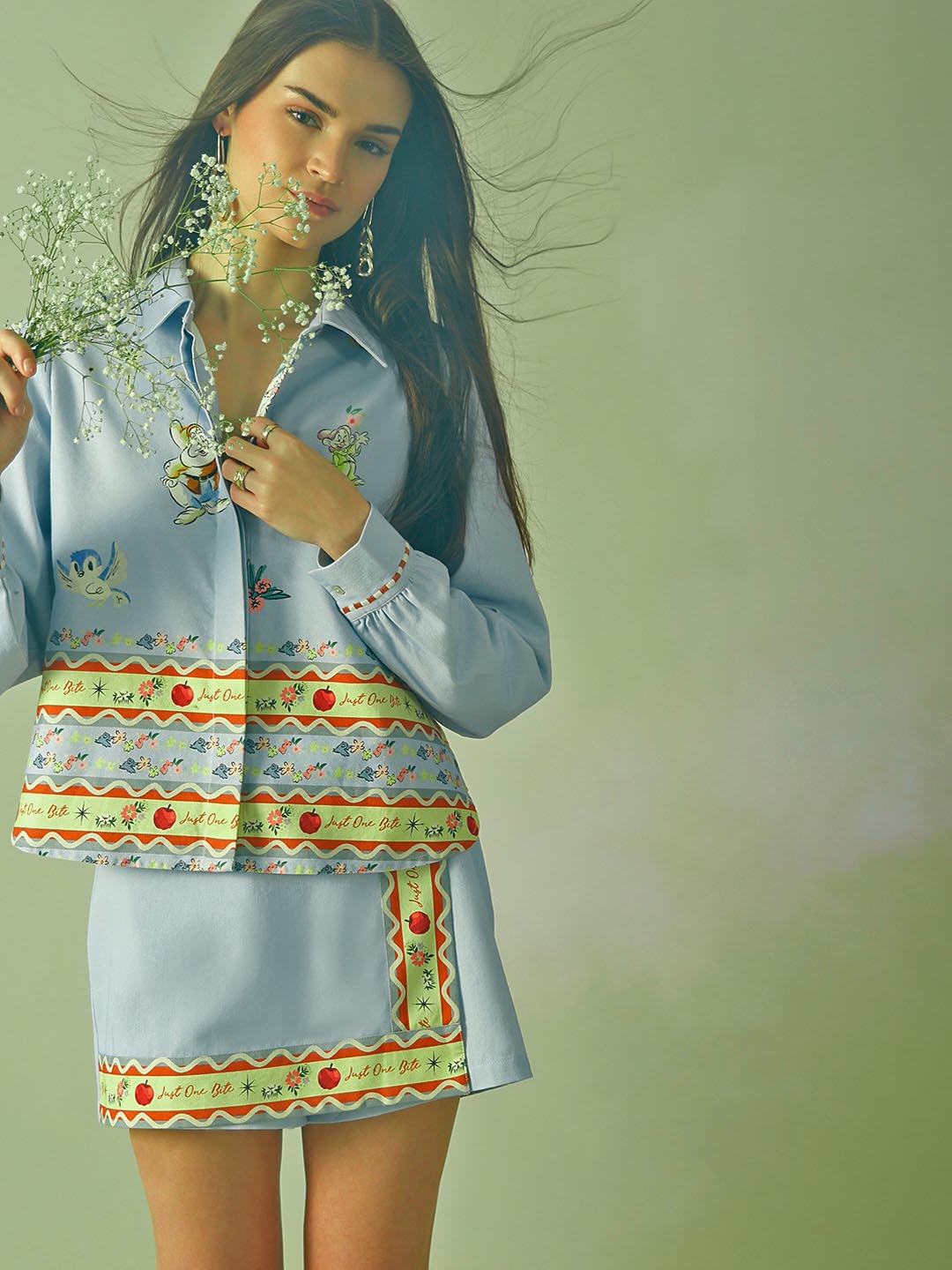 Vero Moda Blue Printed Cotton Co-Ord Set Shirt