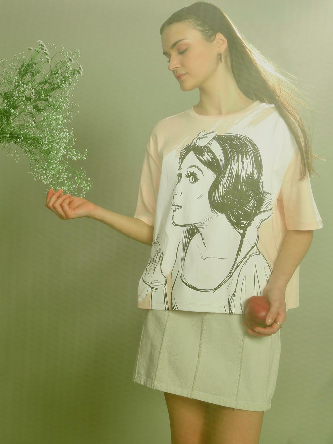 Vero Moda Peach Printed Cotton T-Shirt