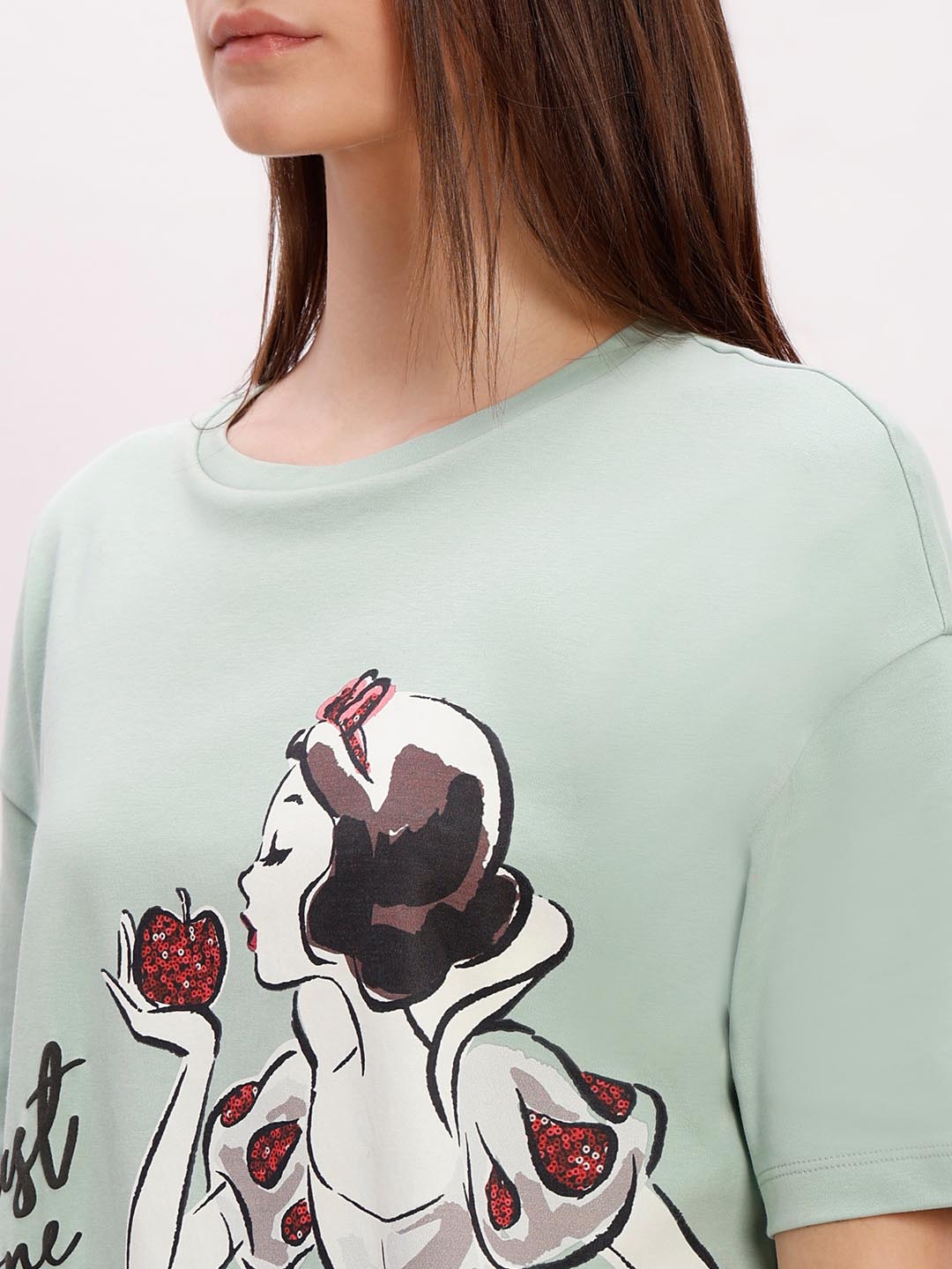 Vero Moda Green Printed Cotton T-Shirt