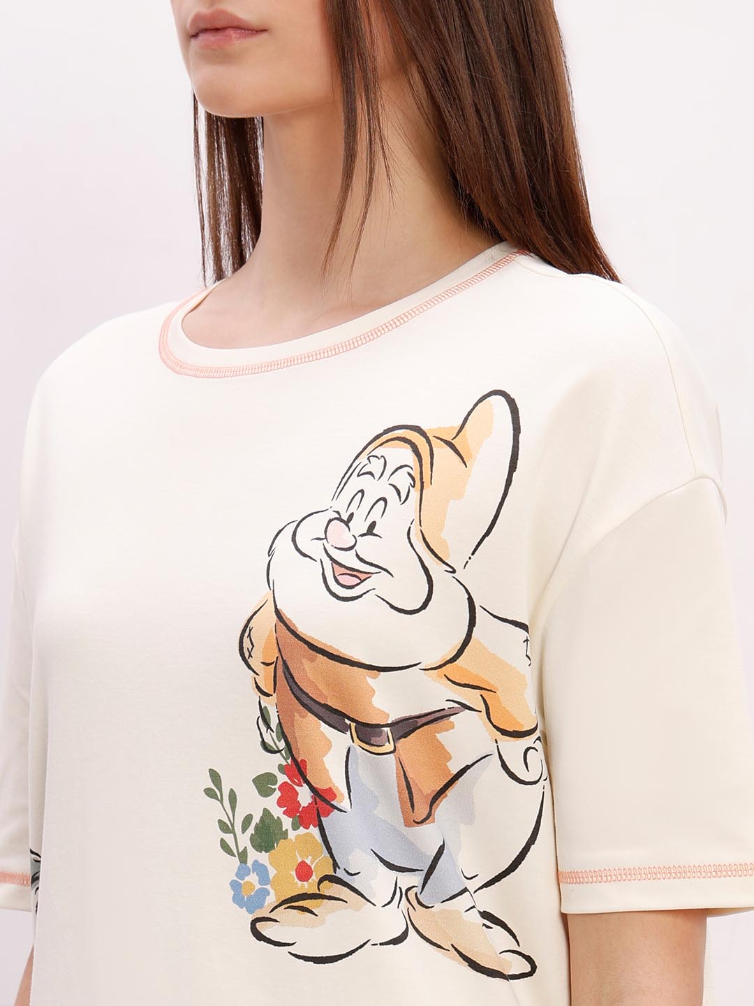 Vero Moda off-White Printed Cotton T-Shirt