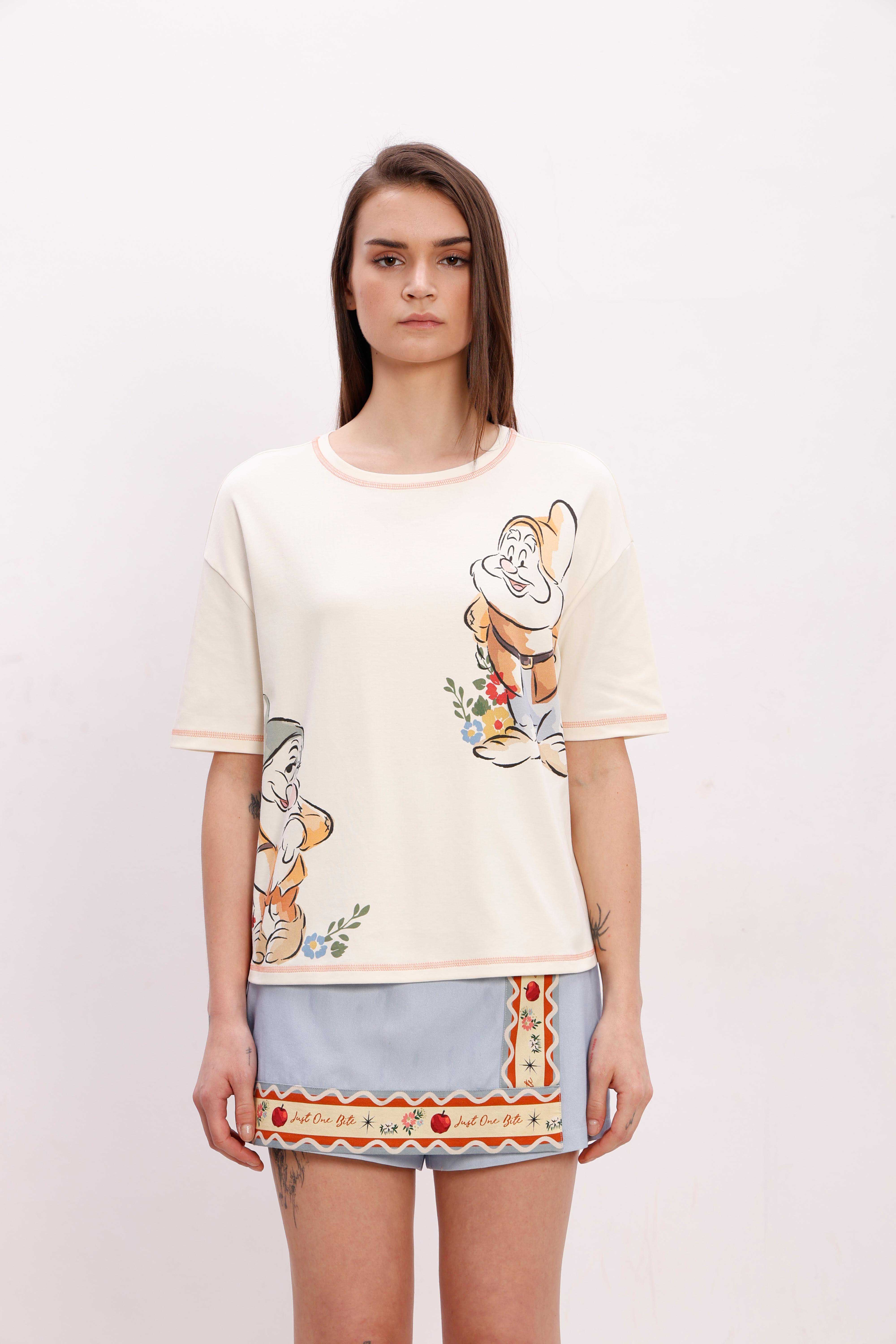 Vero Moda off-White Printed Cotton T-Shirt