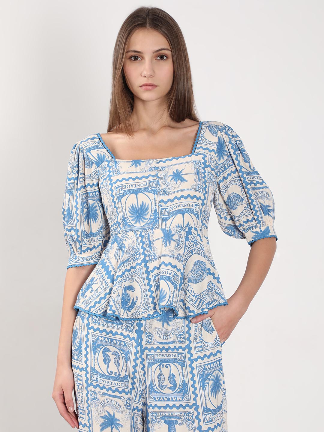 Vero Moda Ecru Printed Co-Ord Set Top