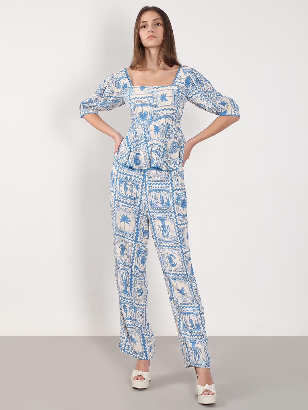 Vero Moda Ecru Printed Co-Ord Set Top