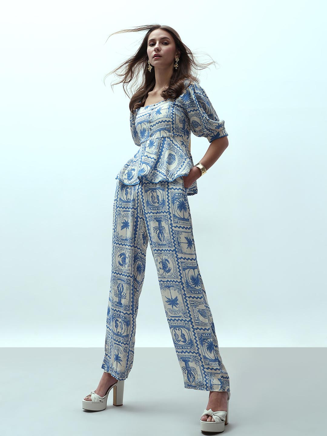 Vero Moda Ecru Printed Co-Ord Set Pants