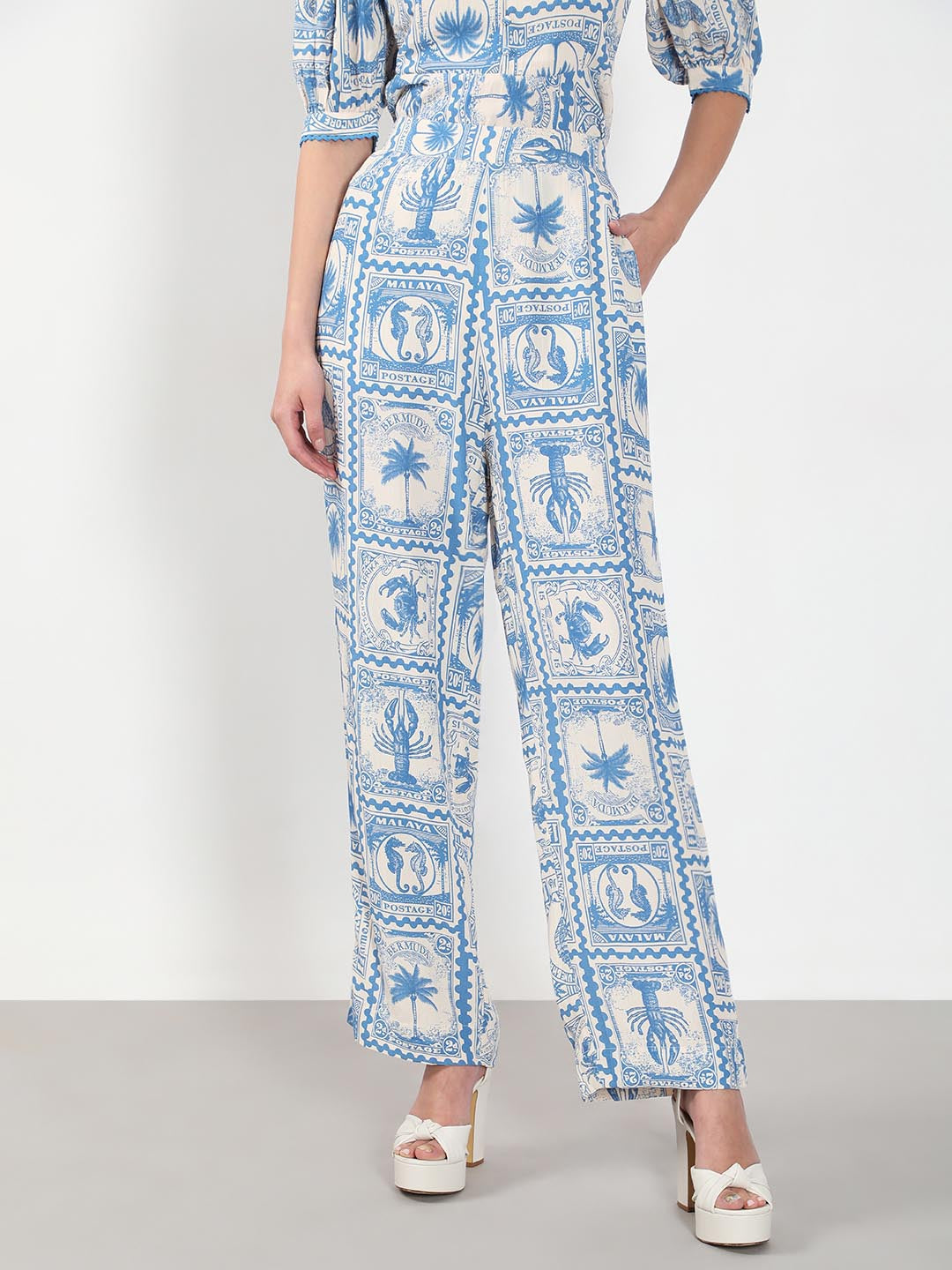 Vero Moda Ecru Printed Co-Ord Set Pants