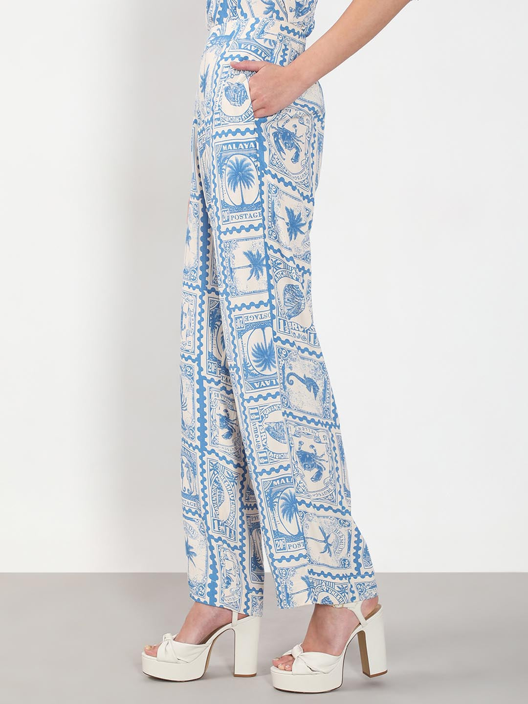 Vero Moda Ecru Printed Co-Ord Set Pants