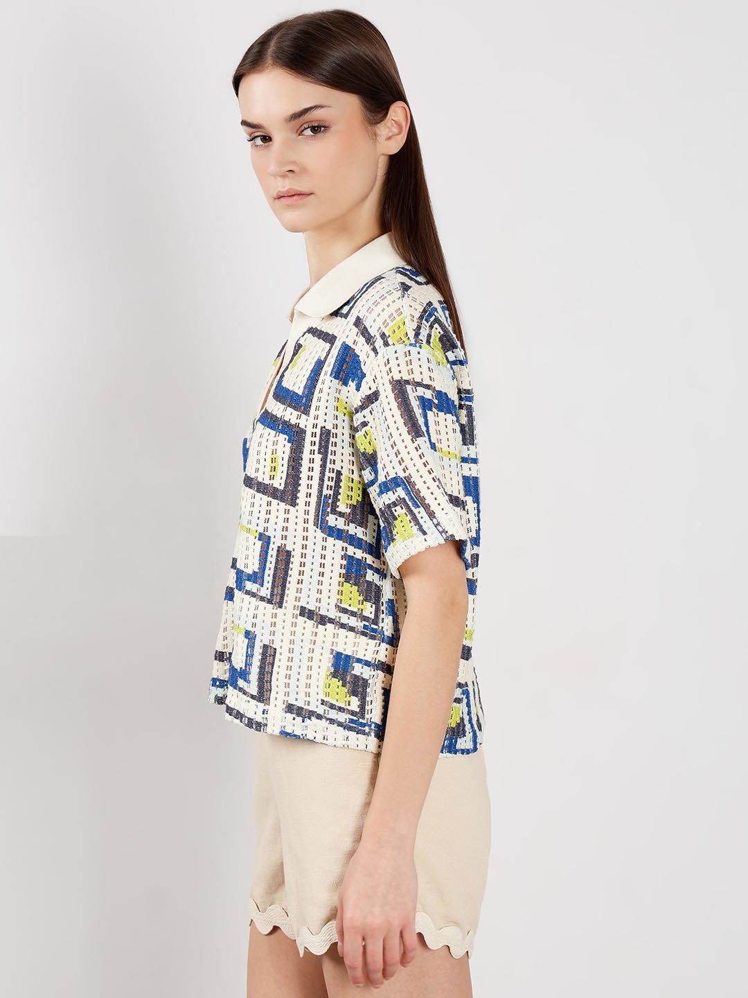 Vero Moda off-White Printed Knitted Polo
