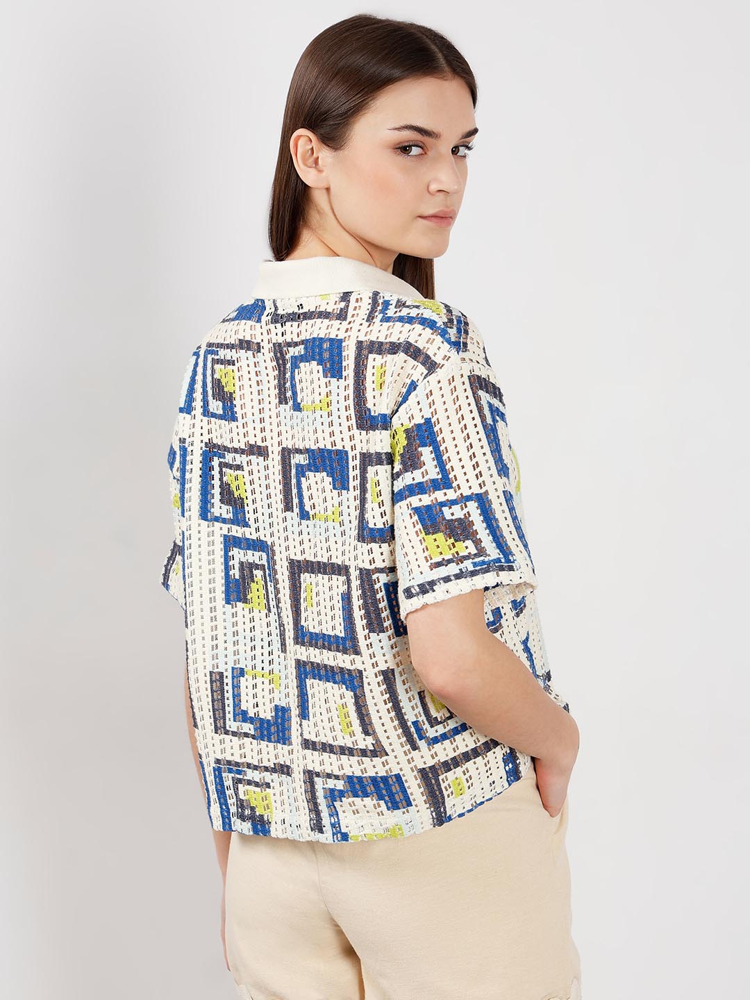 Vero Moda off-White Printed Knitted Polo