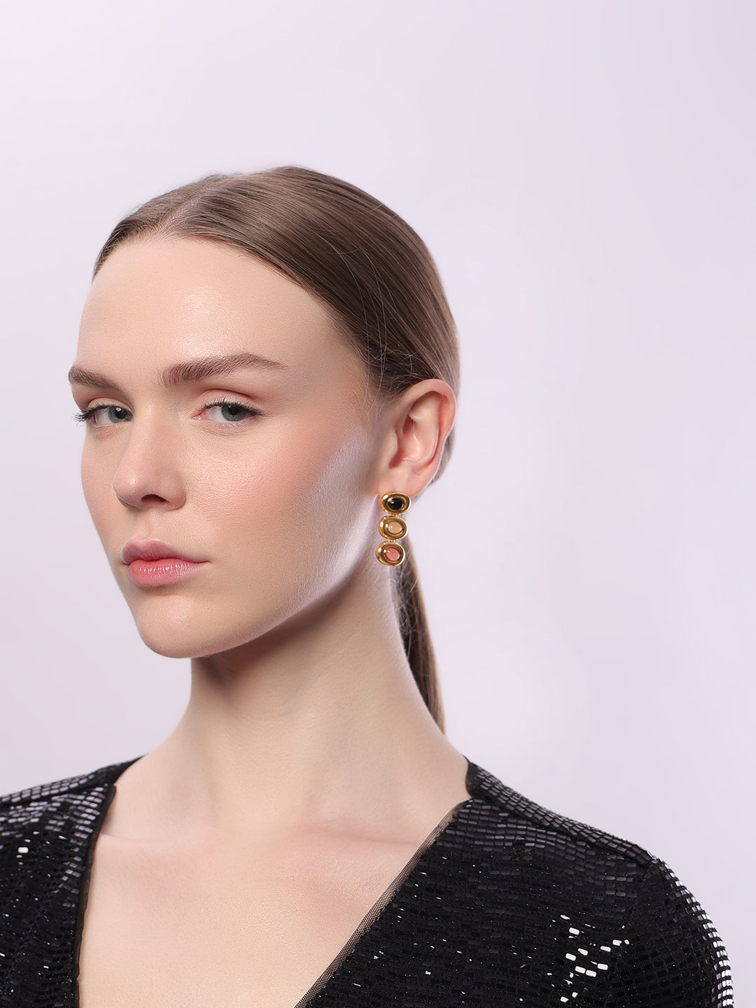 Golden Tripe Oval Drop Earrings