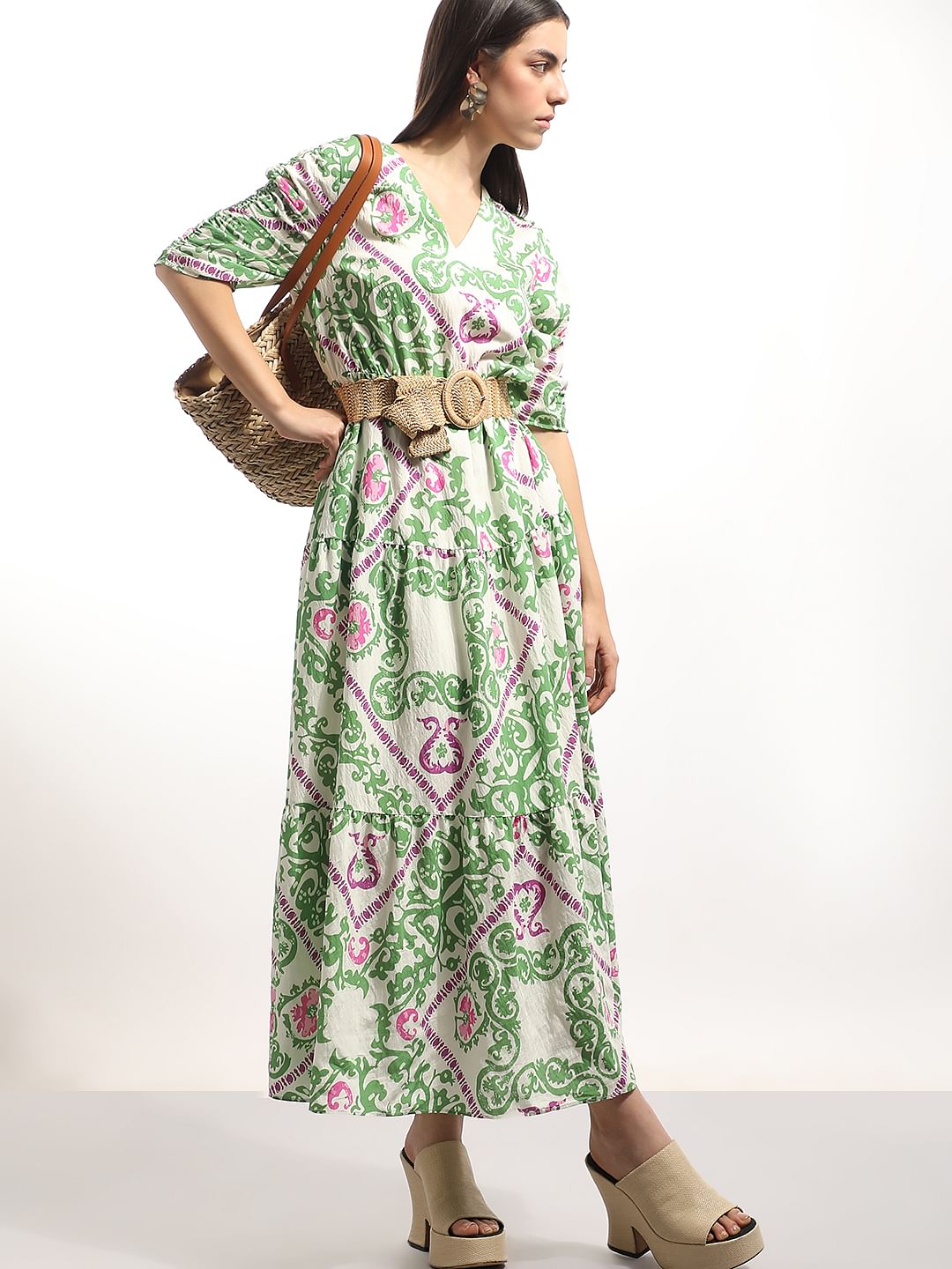 Green Printed Maxi Dress