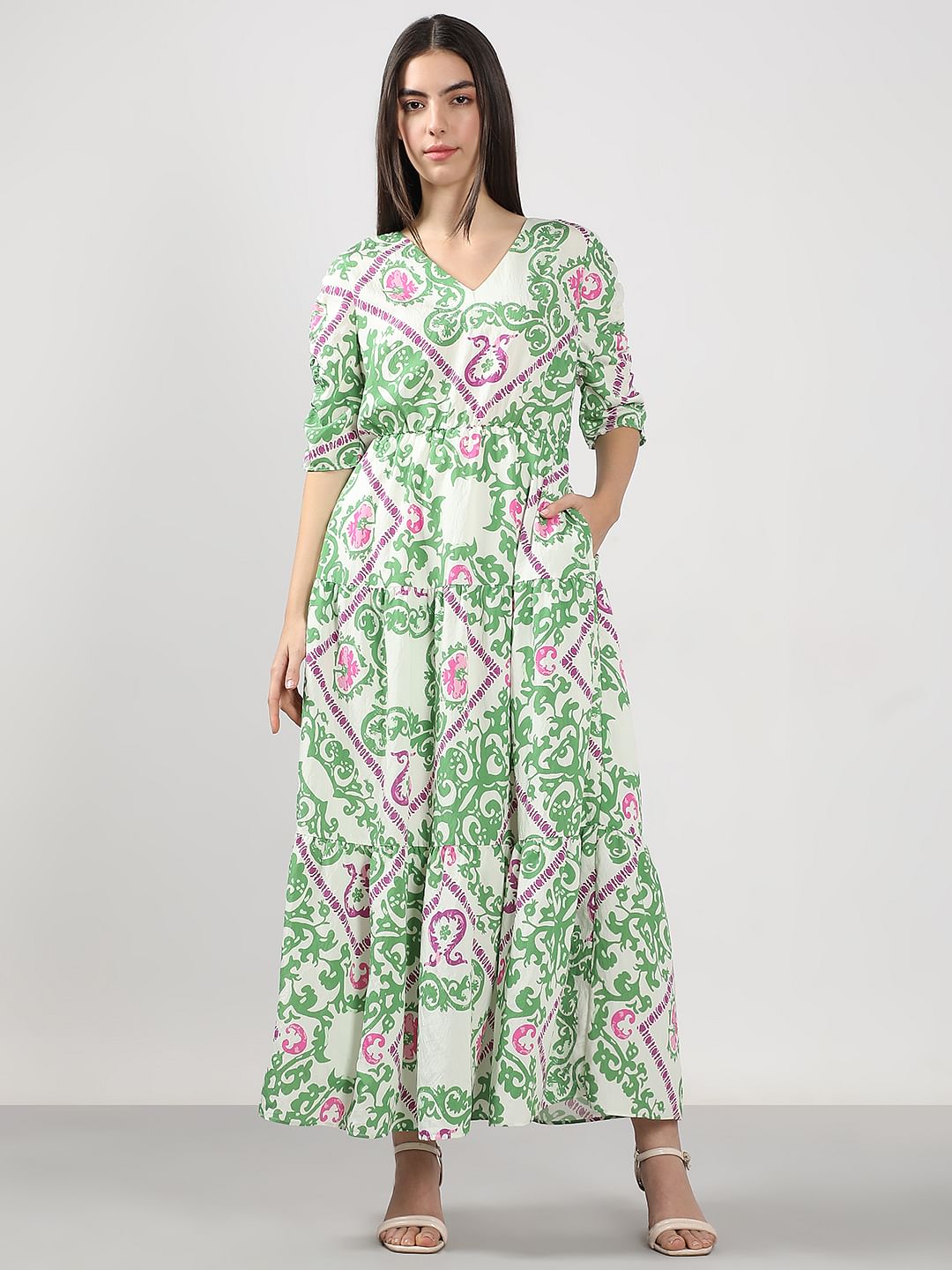 Green Printed Maxi Dress