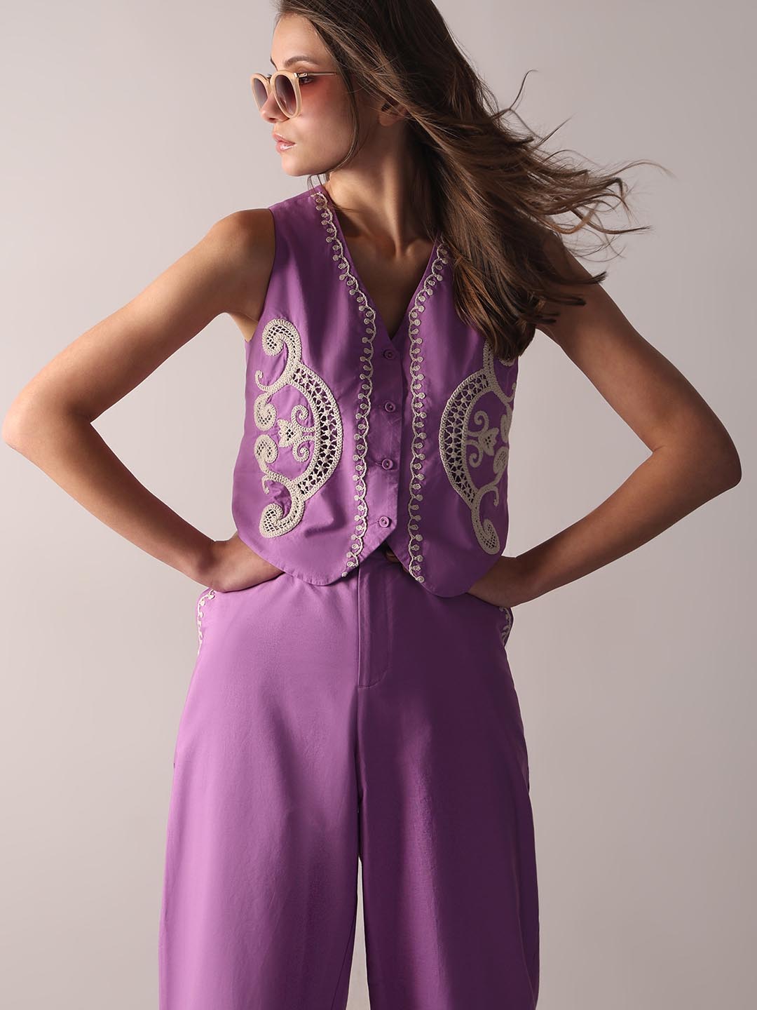 Vero Moda Lavender Embroidered Waistcoat