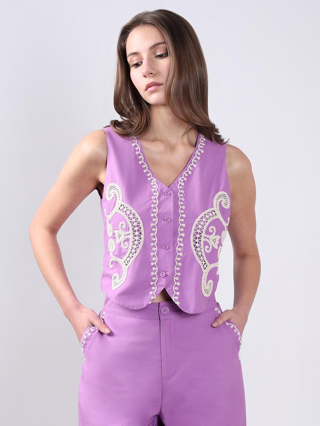 Vero Moda Lavender Embroidered Waistcoat