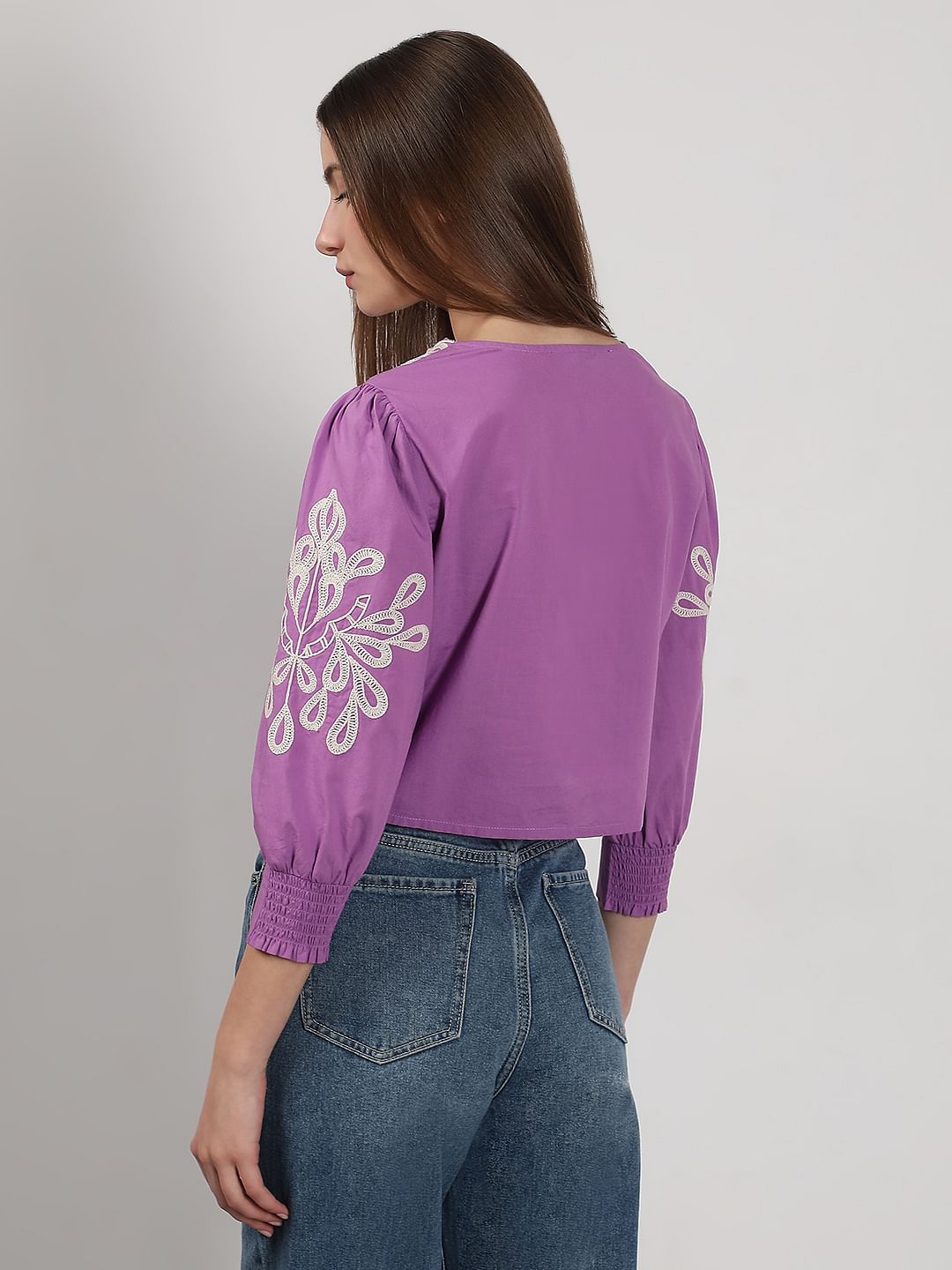 Purple Embroidered Cotton Top