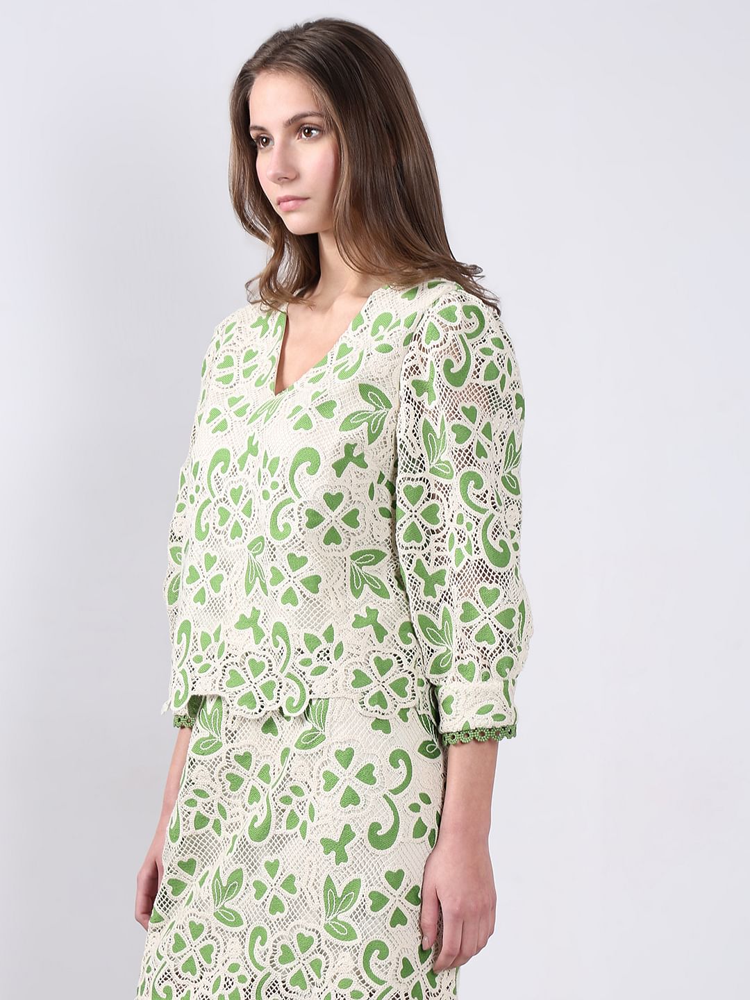 Green Embroidered Co-Ord Set Top