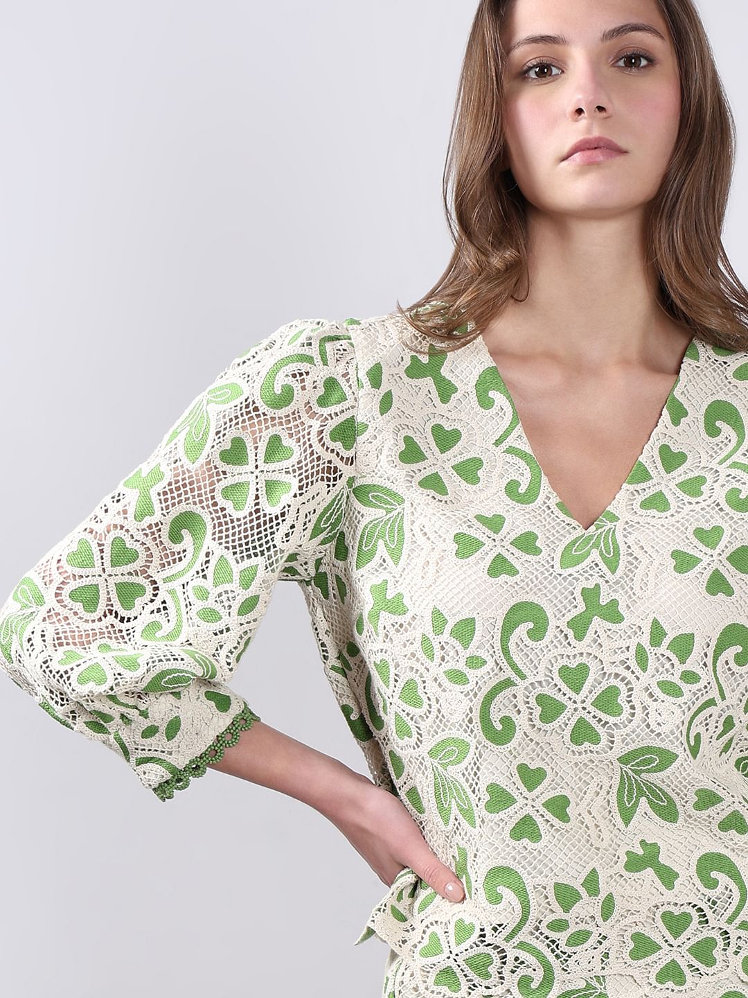 Green Embroidered Co-Ord Set Top