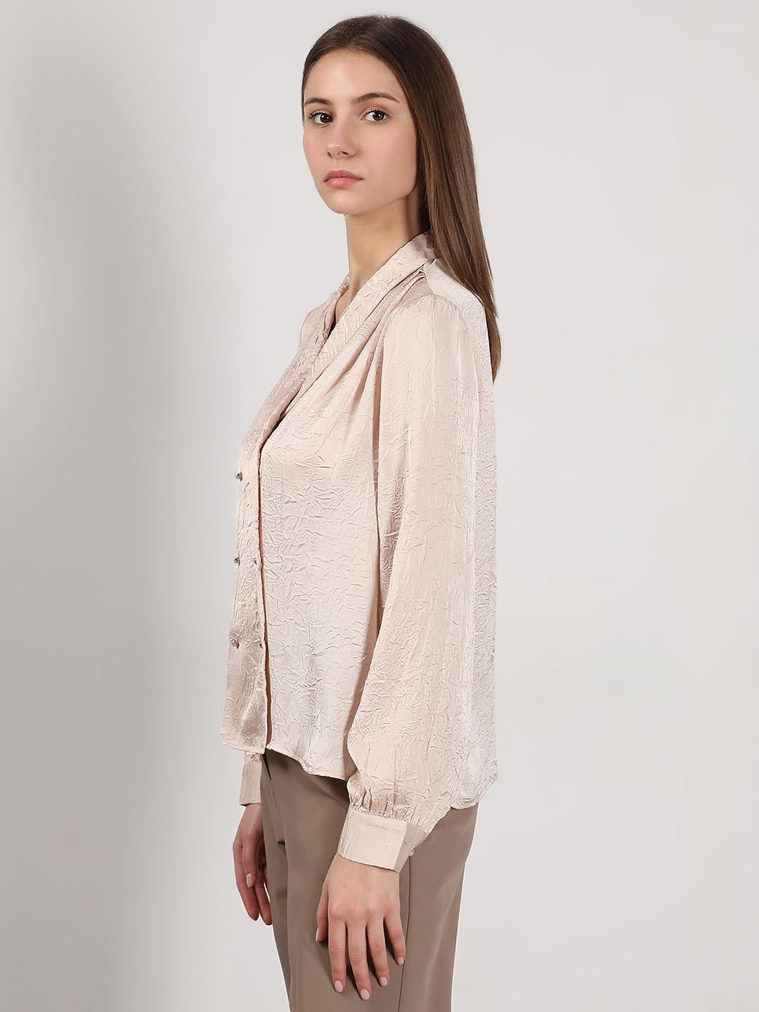 Vero Moda Beige Double Breasted Satin Top