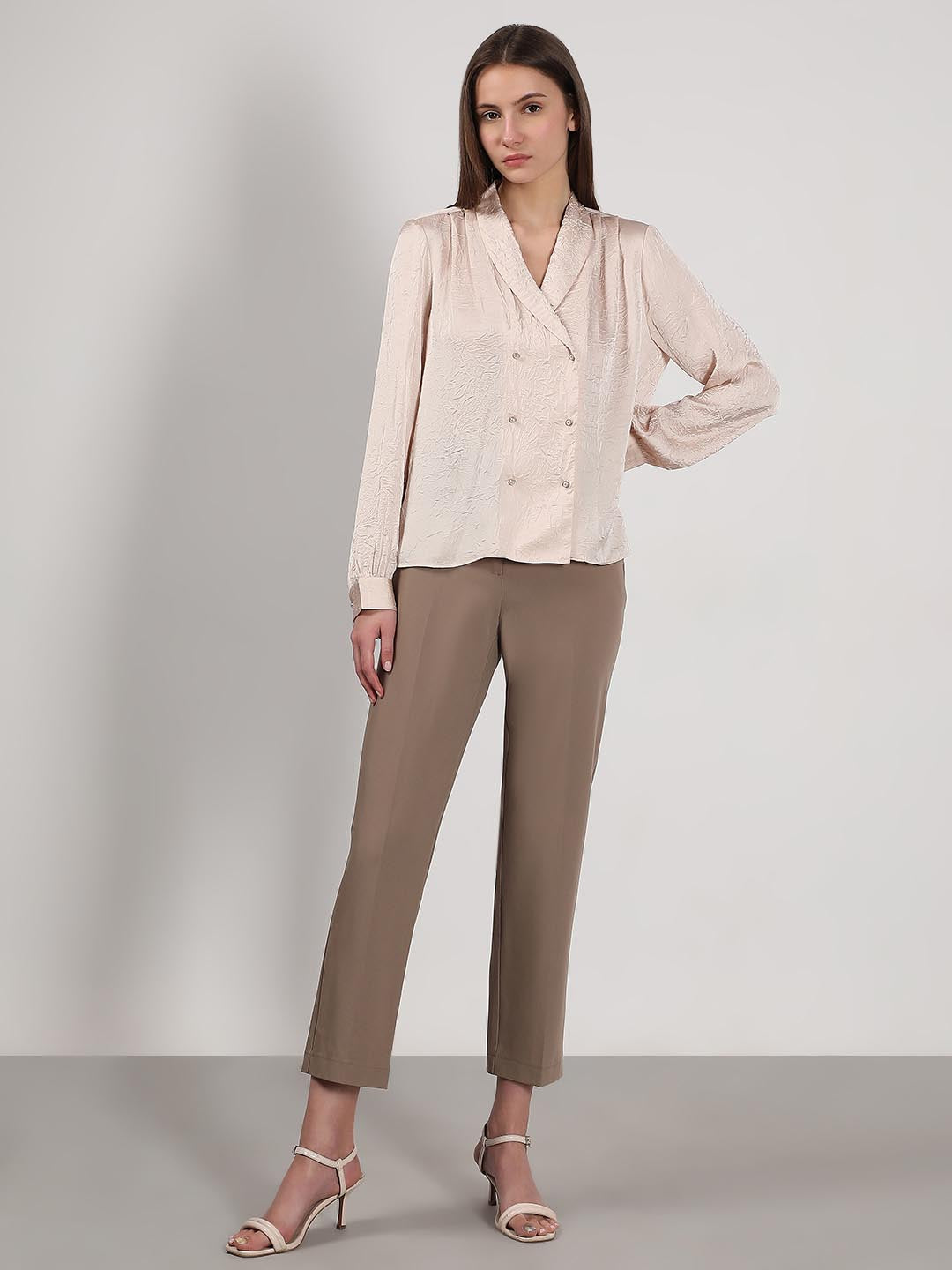 Vero Moda Beige Double Breasted Satin Top