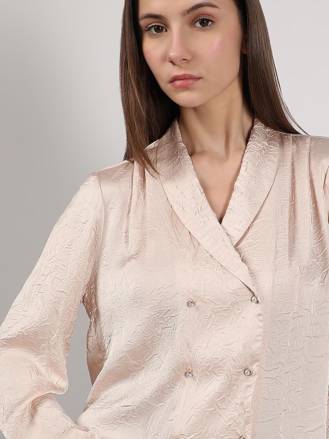 Vero Moda Beige Double Breasted Satin Top