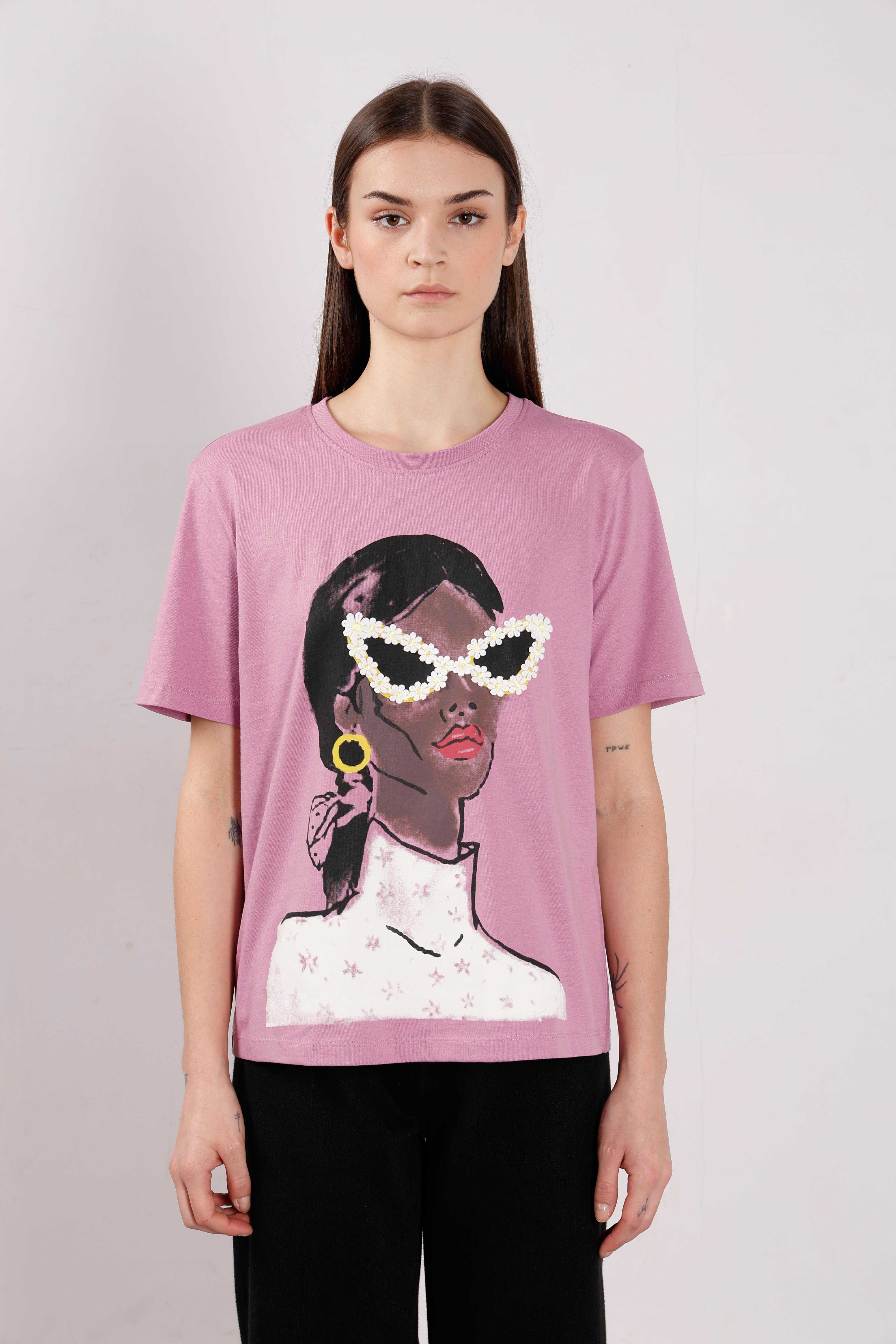 Vero Moda Light Lilac Printed Cotton T-Shirt