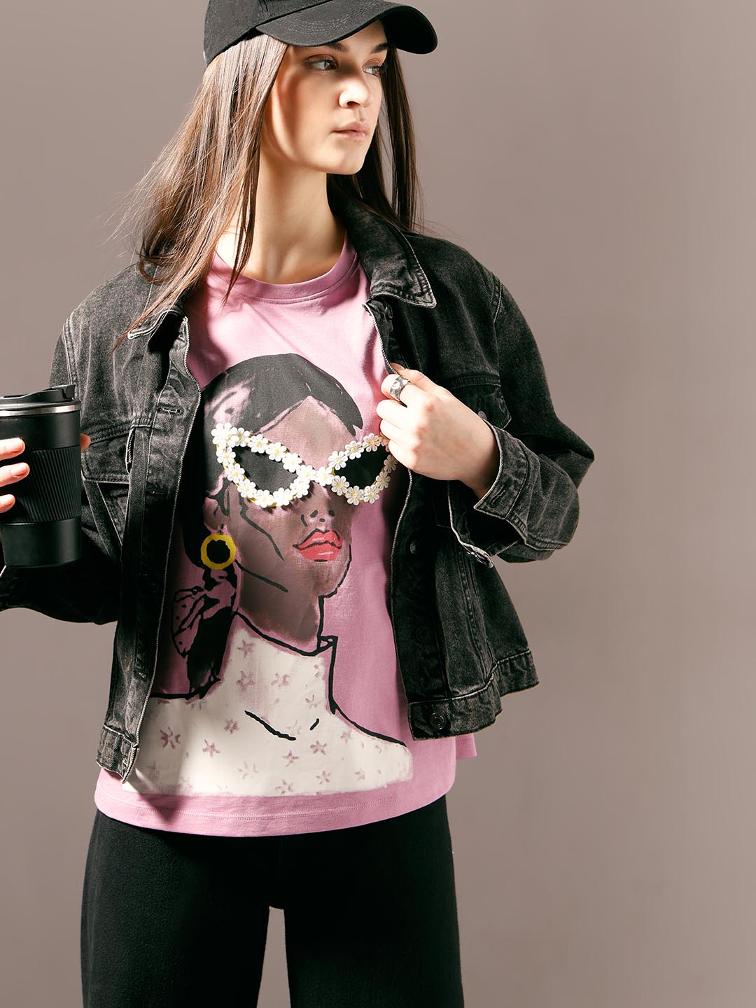 Vero Moda Light Lilac Printed Cotton T-Shirt