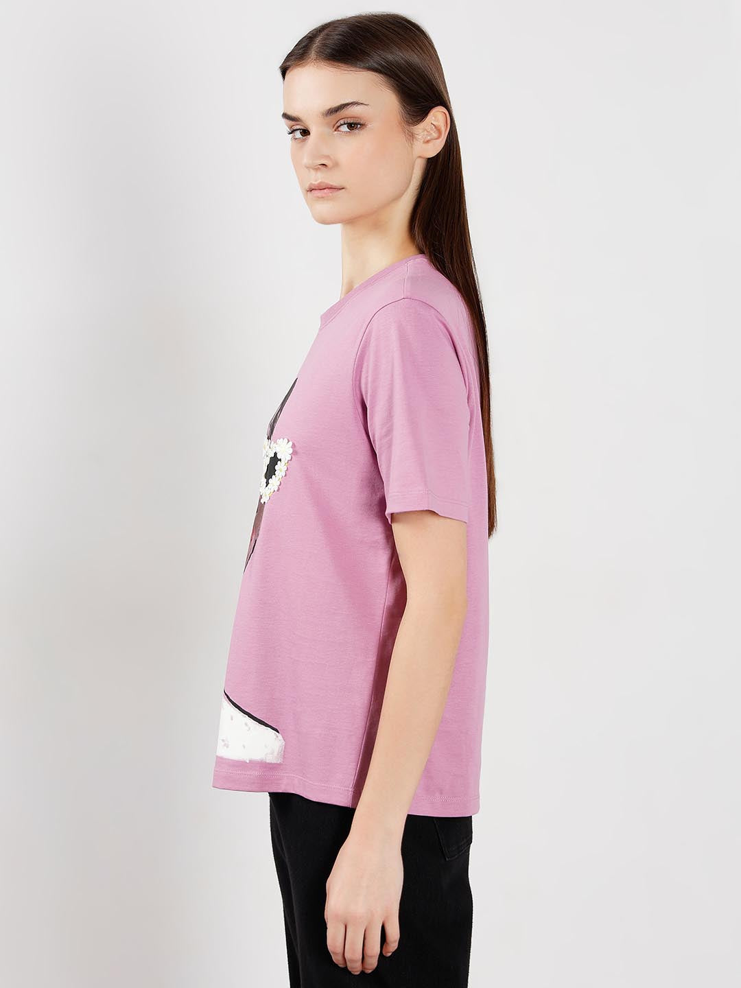 Vero Moda Light Lilac Printed Cotton T-Shirt