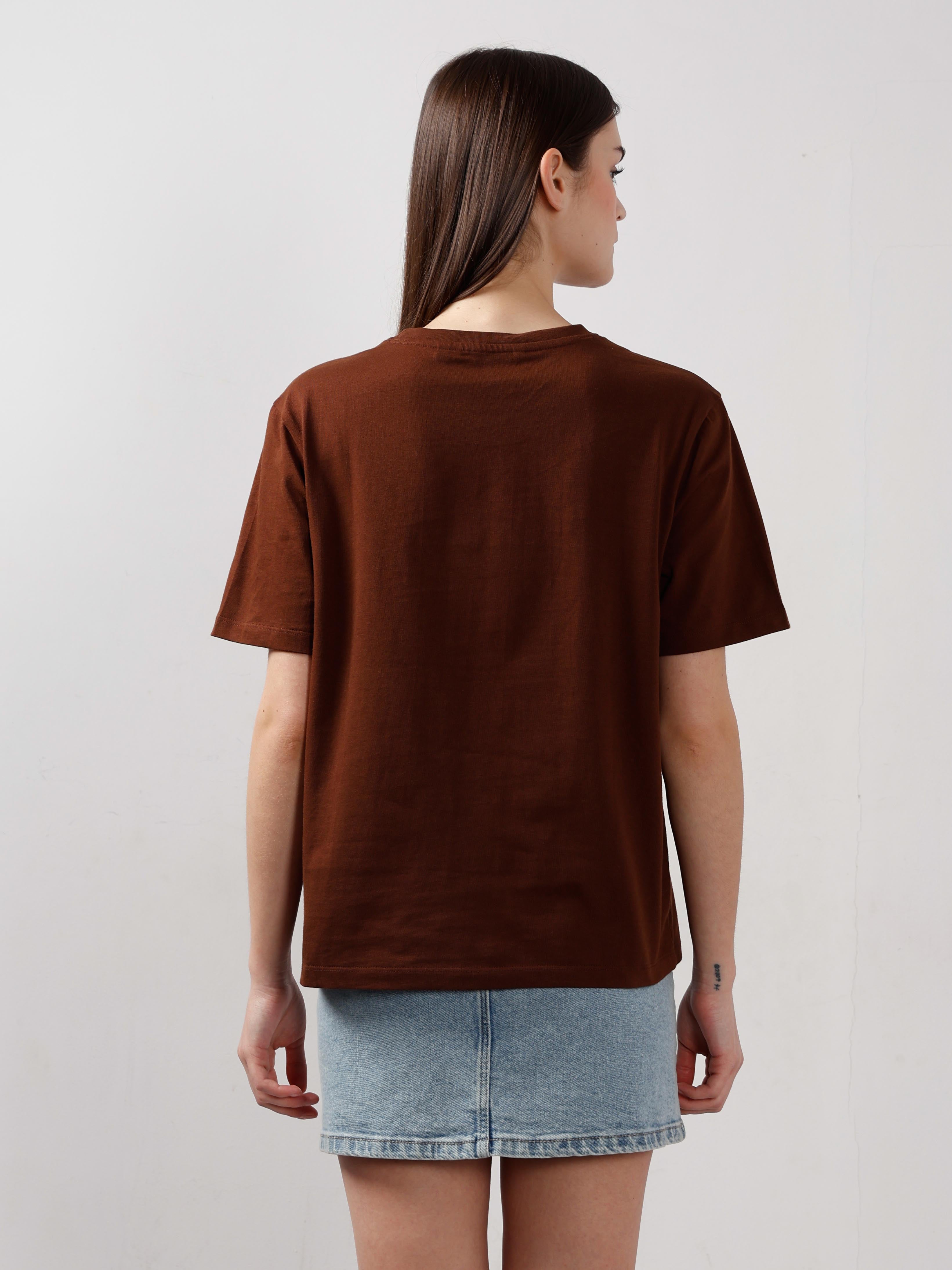 Vero Moda Dark Brown Printed Cotton T-Shirt