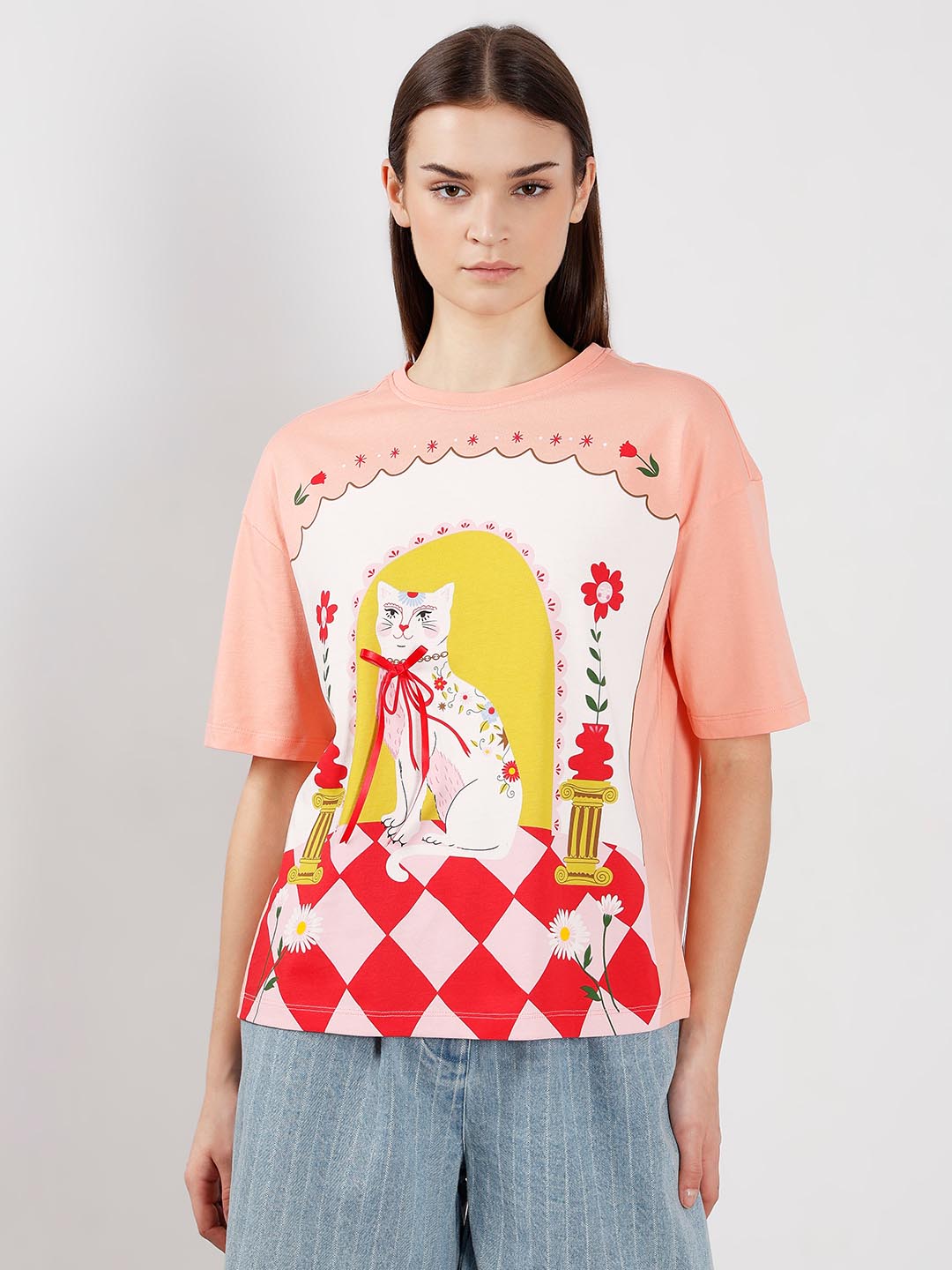 Vero Moda Peach Printed T-Shirt