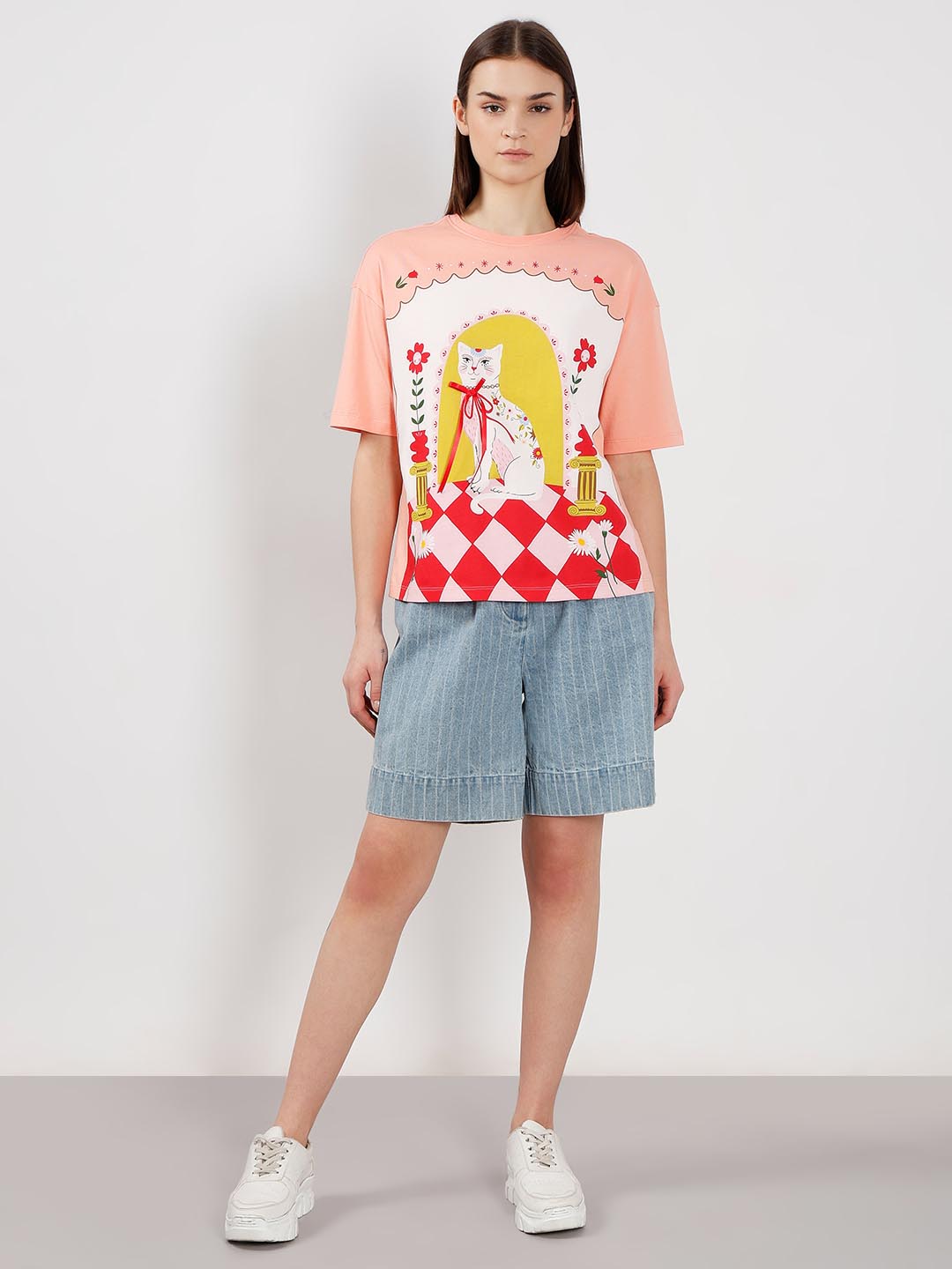 Vero Moda Peach Printed T-Shirt