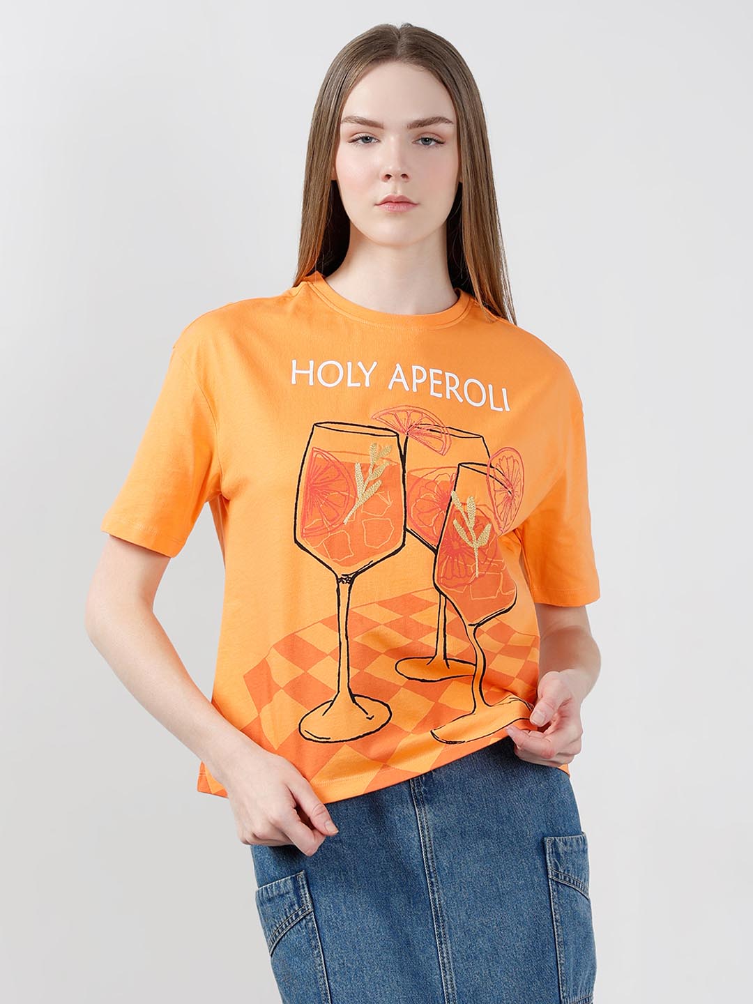 Vero Moda Orange Printed T-Shirt