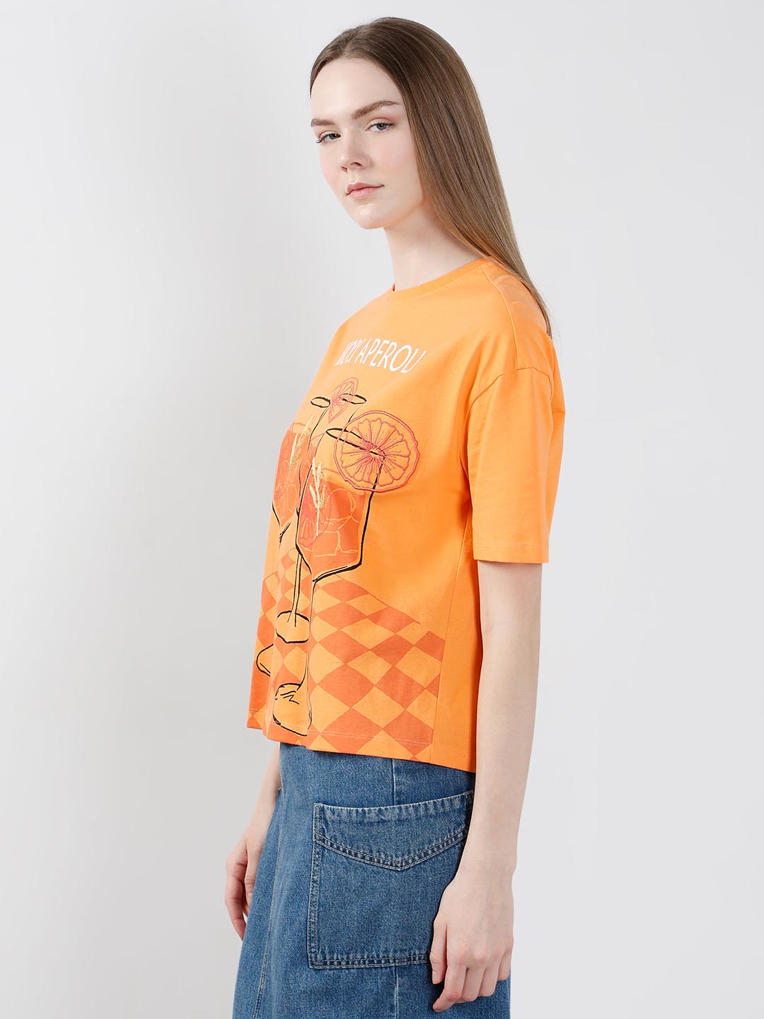 Vero Moda Orange Printed T-Shirt