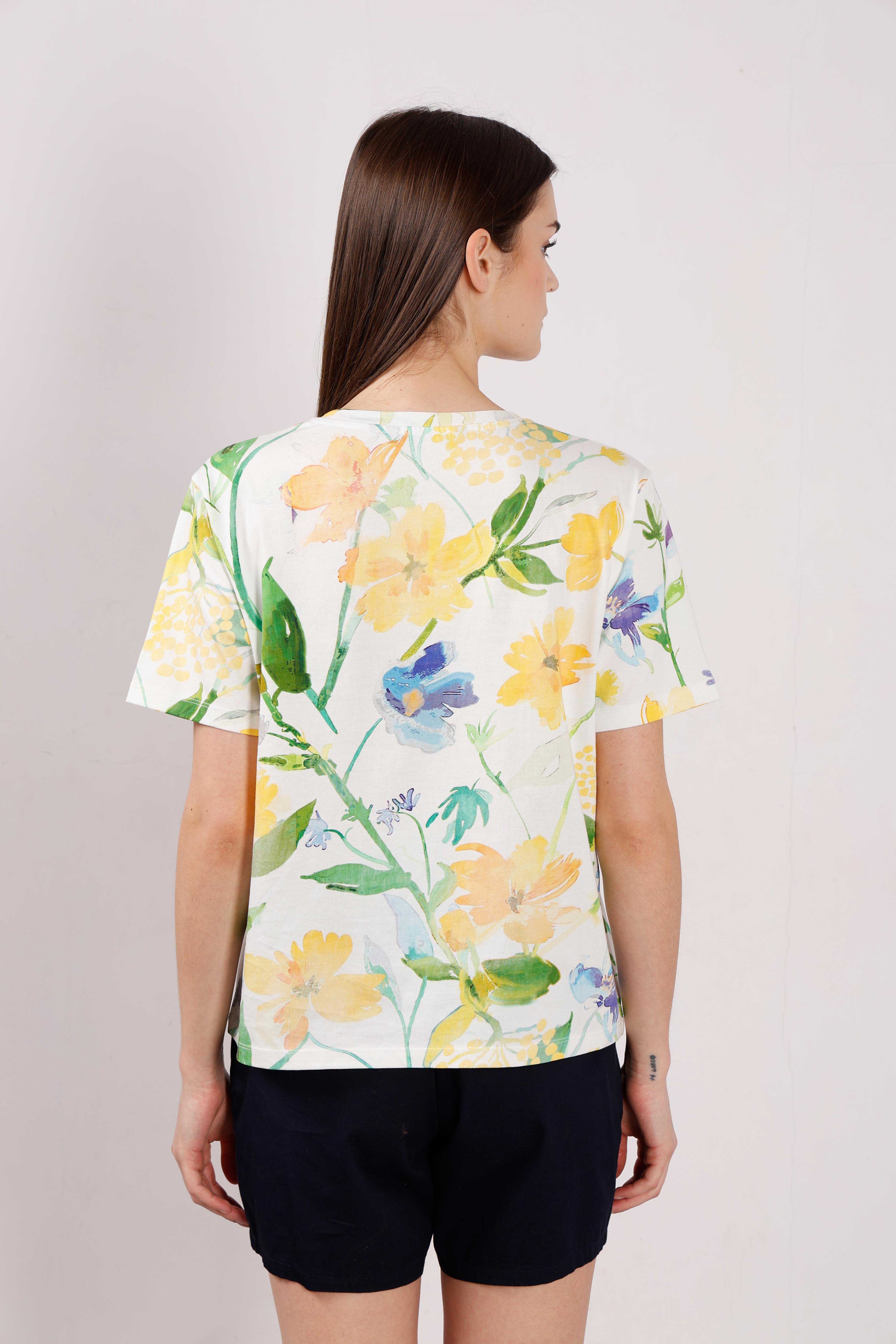 Vero Moda off-White Printed Cotton T-Shirt