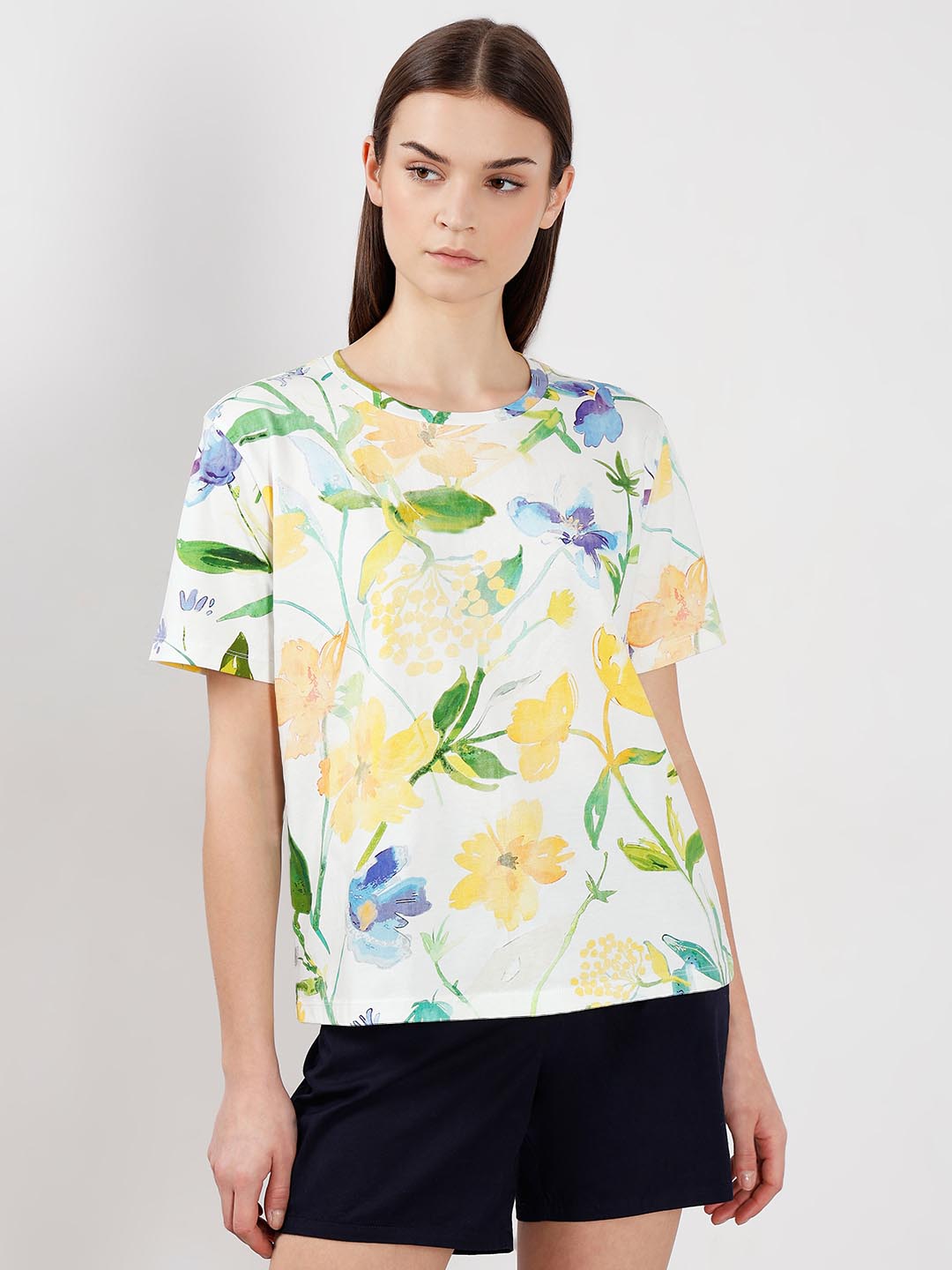 Vero Moda off-White Printed Cotton T-Shirt