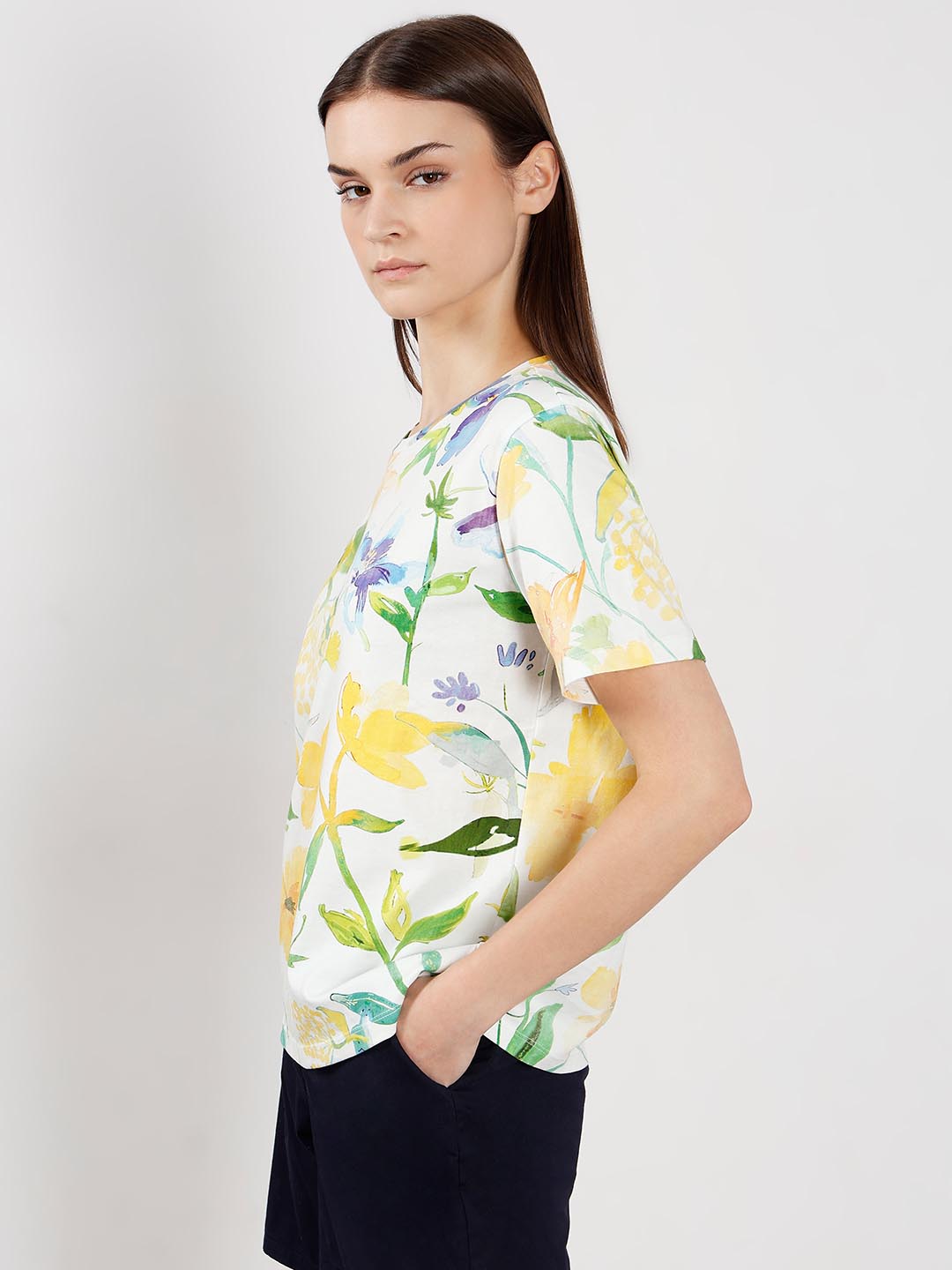 Vero Moda off-White Printed Cotton T-Shirt