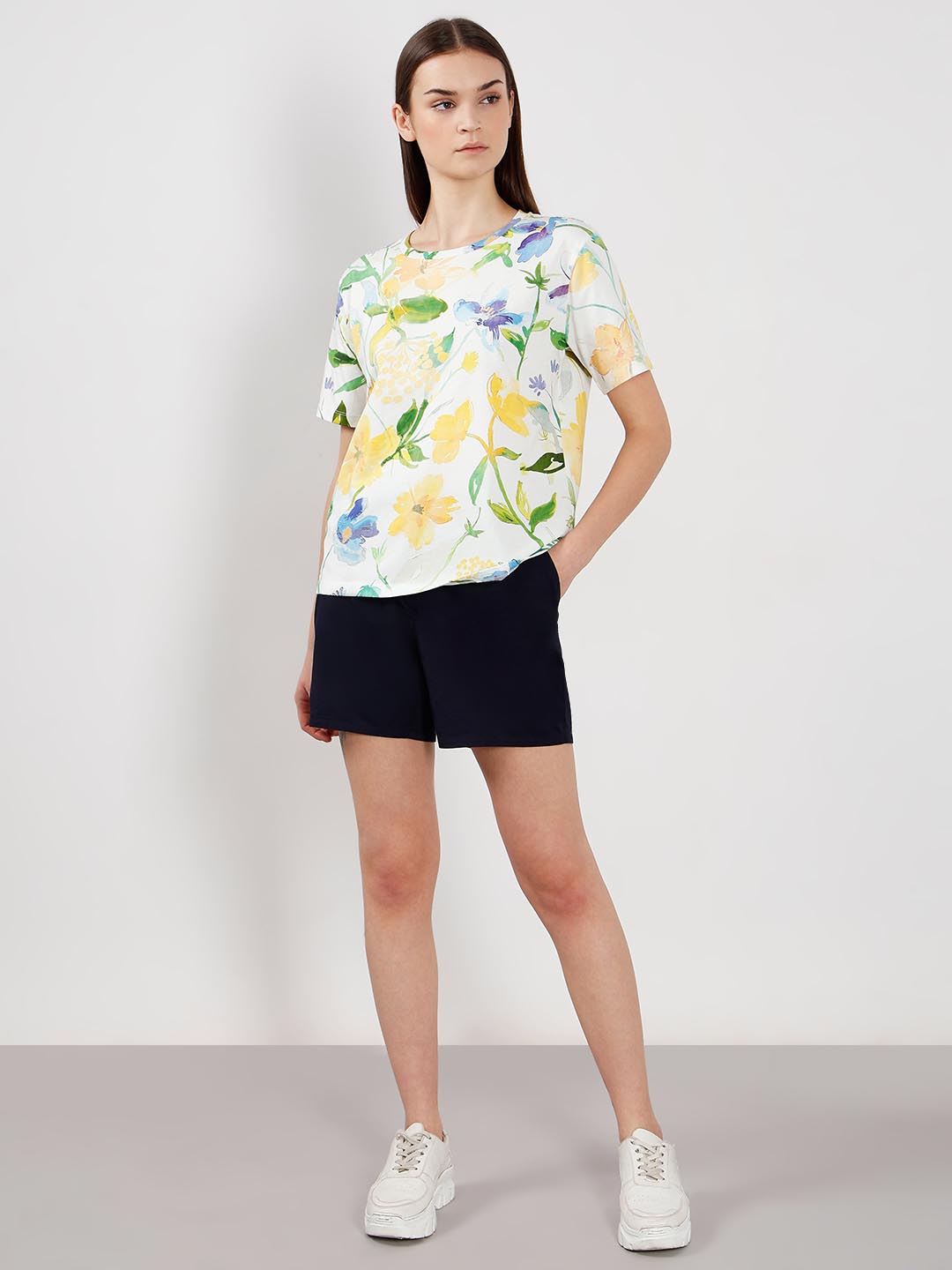 Vero Moda off-White Printed Cotton T-Shirt