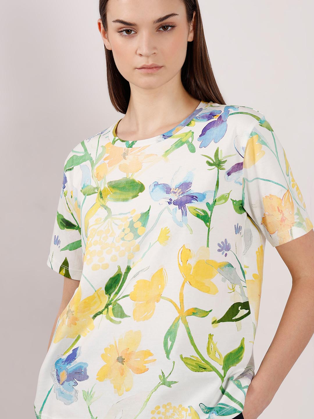 Vero Moda off-White Printed Cotton T-Shirt