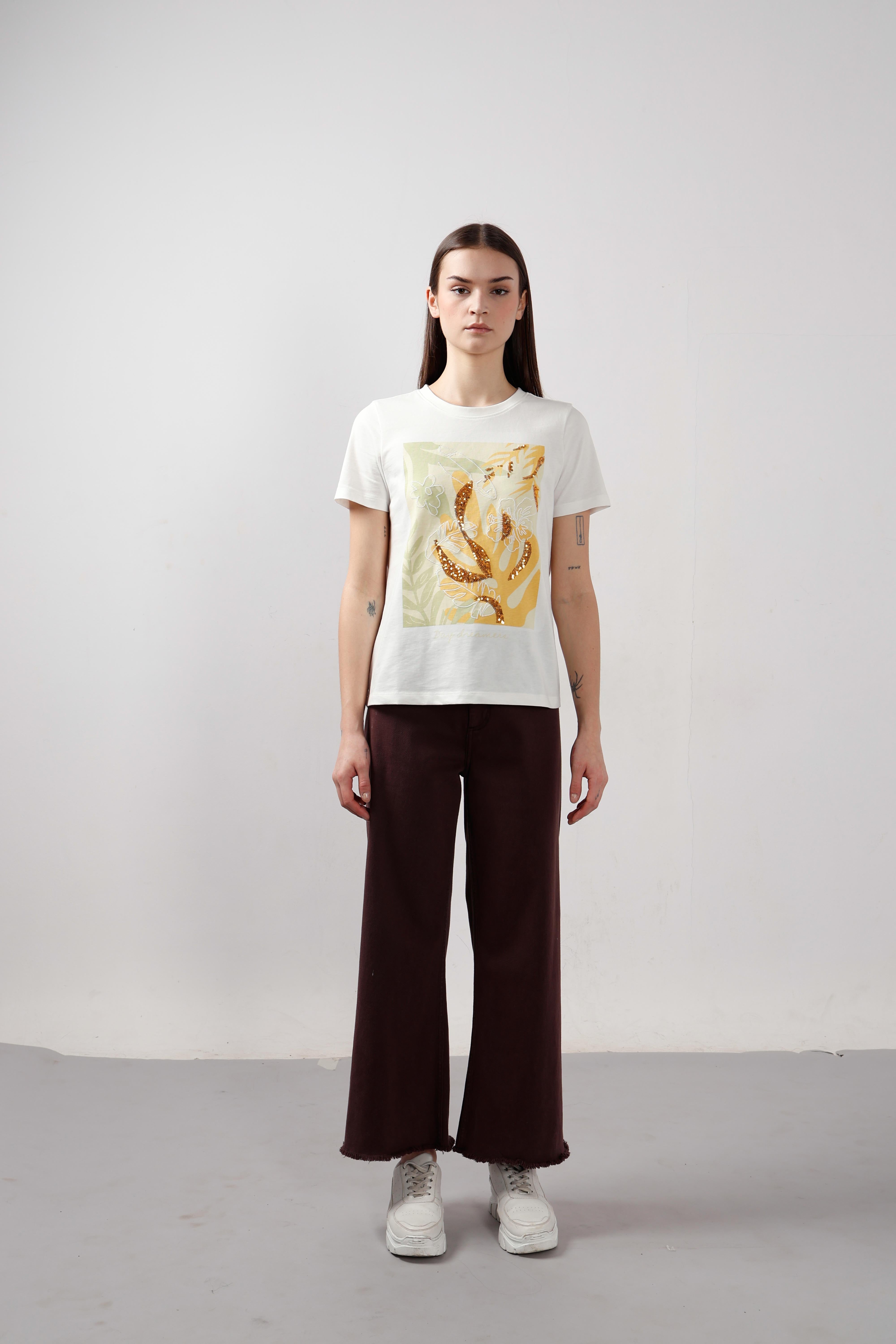 Vero Moda White Embellished Print T-Shirt