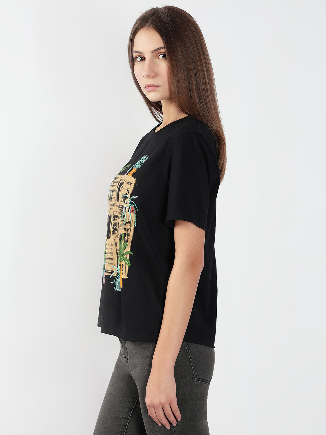 VERO MODA Black Printed Cotton T-shirt
