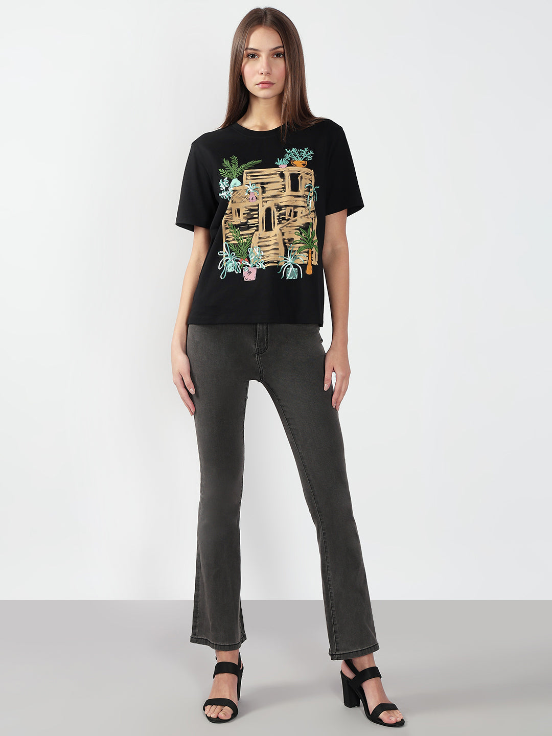 VERO MODA Black Printed Cotton T-shirt