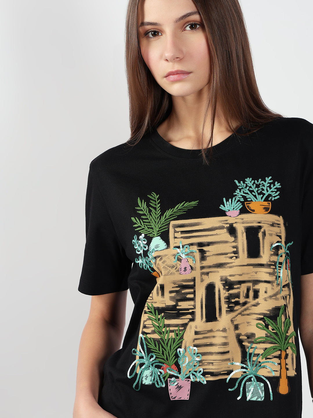 VERO MODA Black Printed Cotton T-shirt