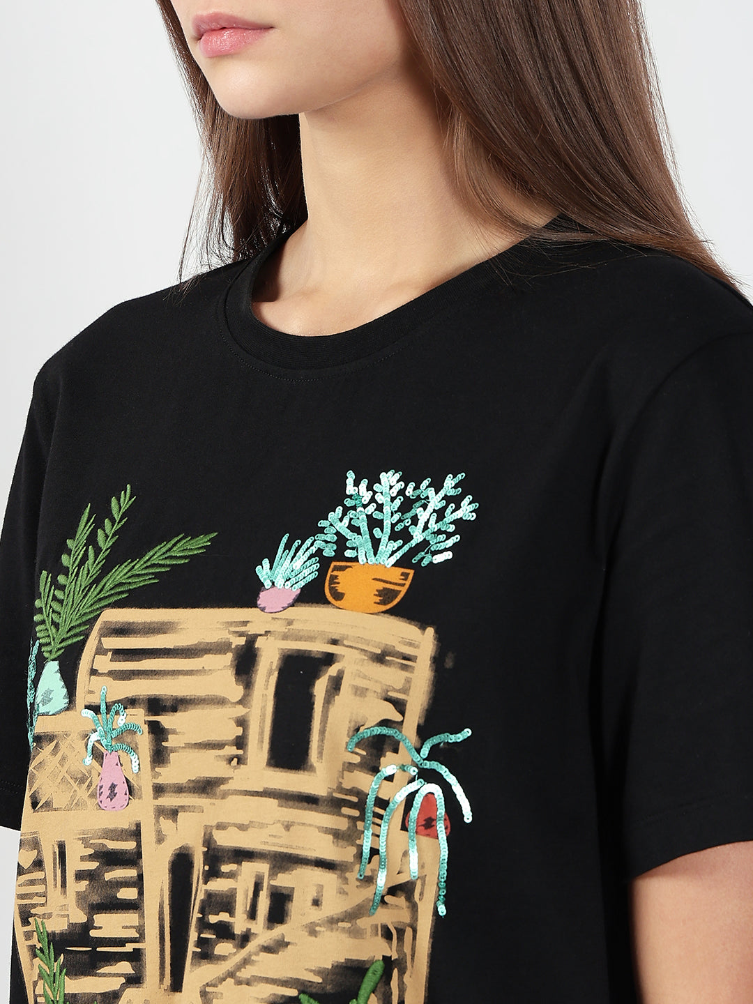 VERO MODA Black Printed Cotton T-shirt