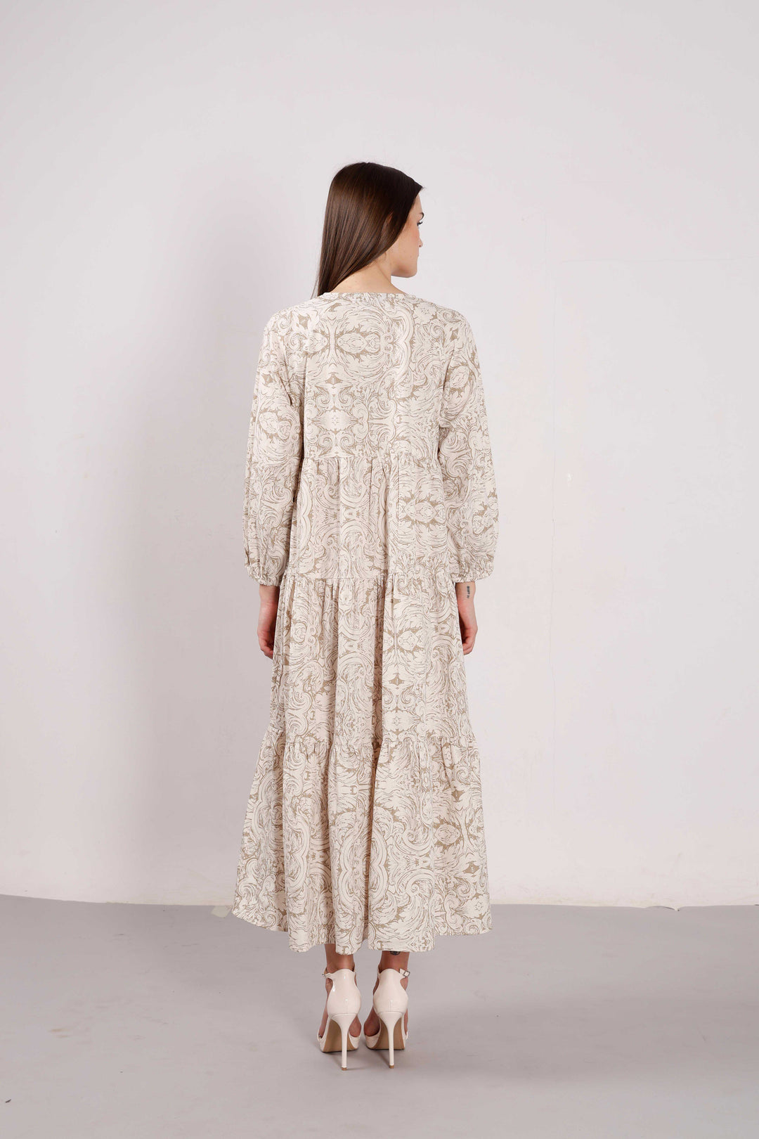 Vero Moda Beige Printed Midaxi Dress