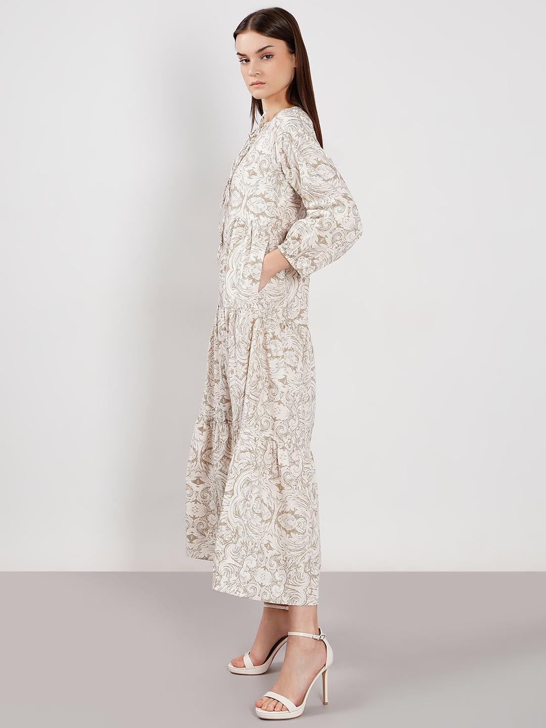 Vero Moda Beige Printed Midaxi Dress