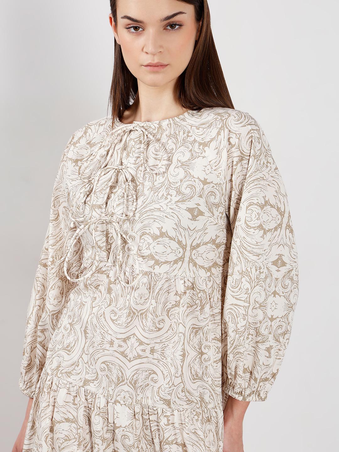 Vero Moda Beige Printed Midaxi Dress