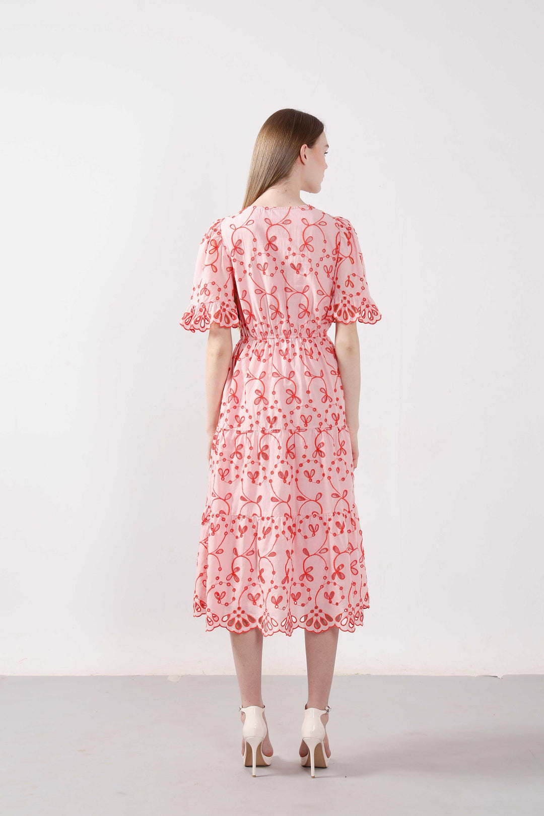 Vero Moda Pink Schiffli Embroidered Dress